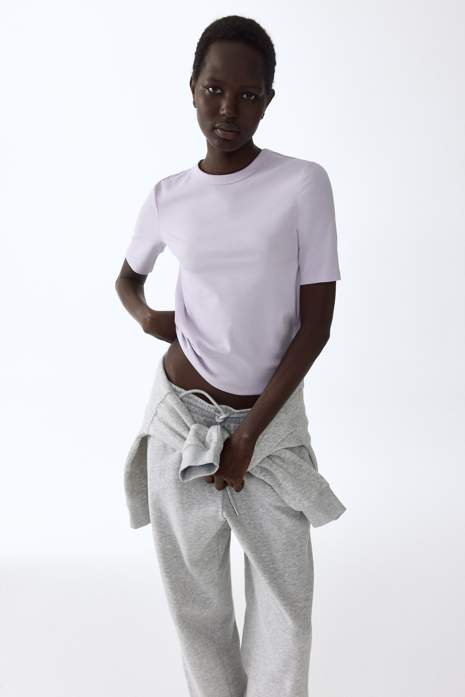 Geribd T-shirt - Lila/Roomwit/Zwart/Donkerbruin/Grijs gemêleerd/Felrood/Donker kakigroen - 3