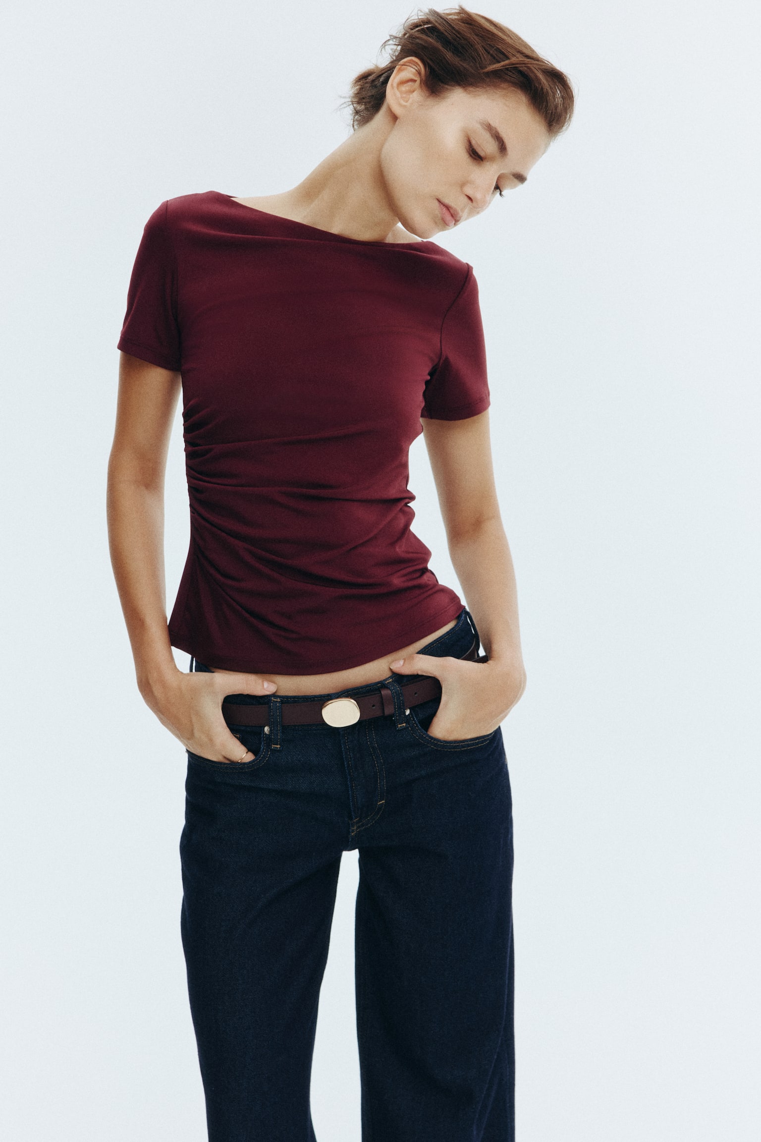 Áo rút vải - Màu đỏ rượu - 5