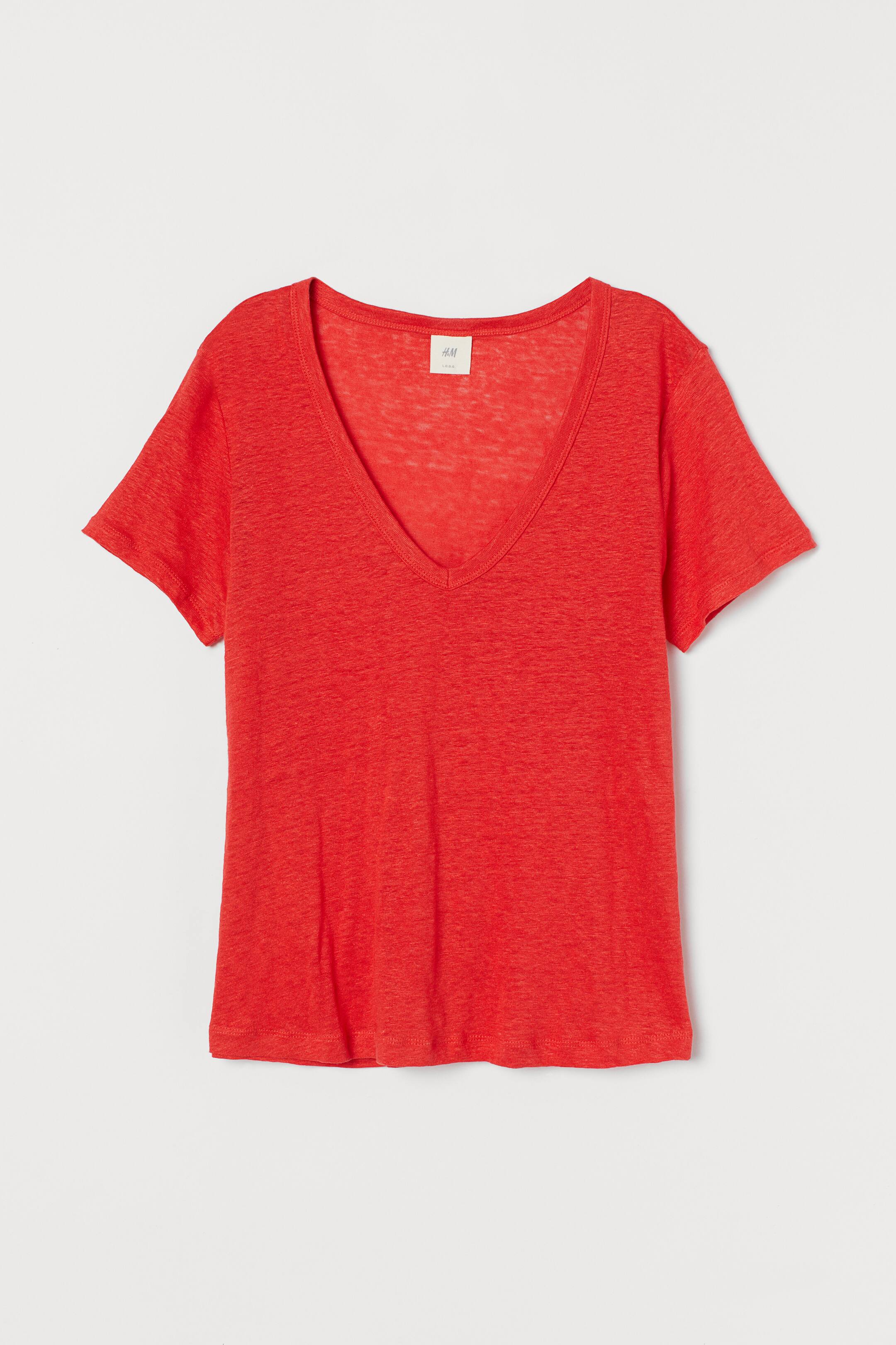 View larger image: Linen jersey top - Red - Ladies | H&M 1