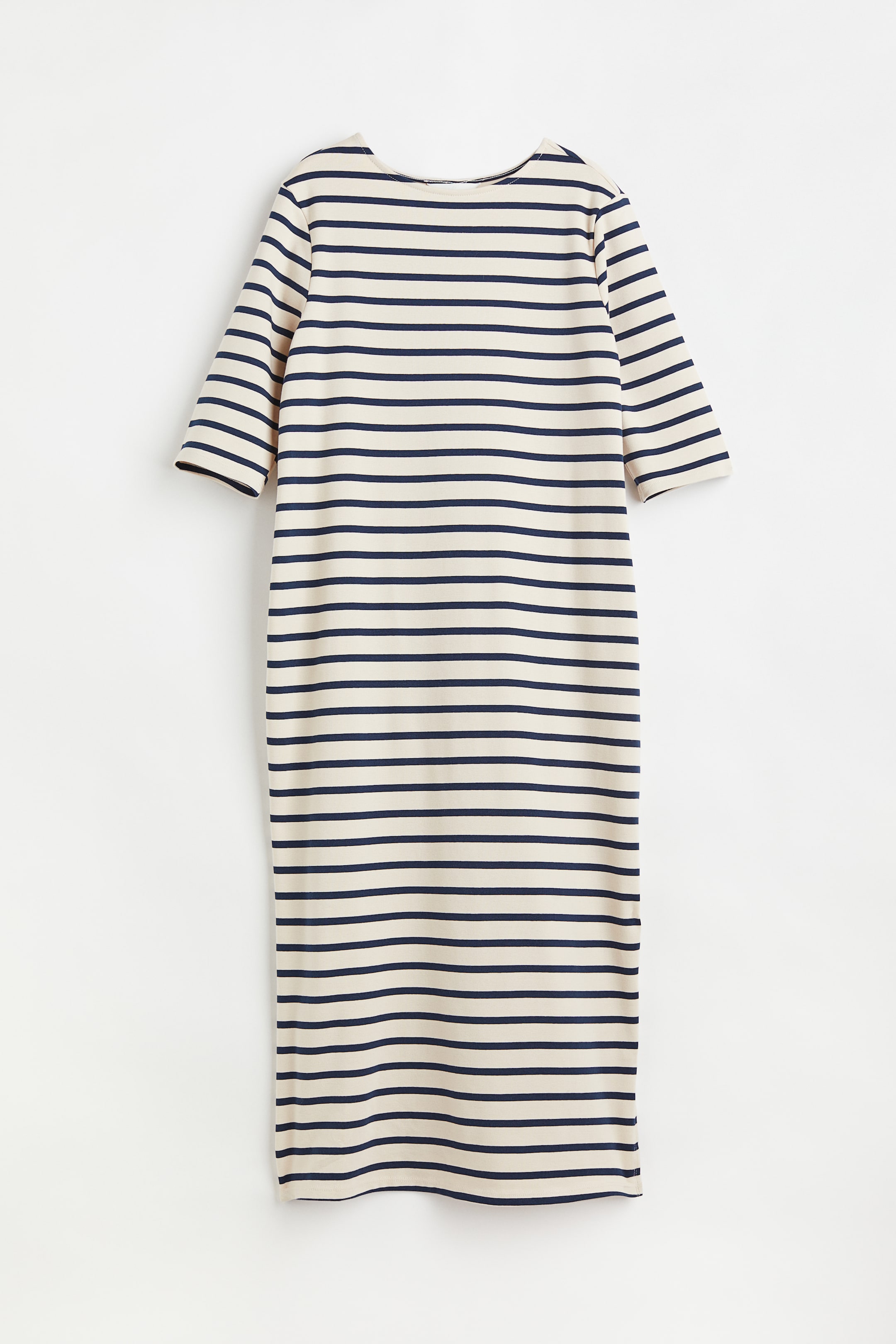 MAMA Calf-length Cotton Dress - Round Neck - Short sleeve - Natural ...