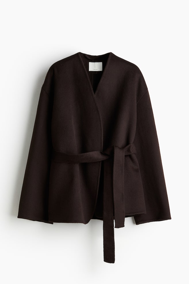 Handmade wool-blend coat - Dark brown/Light beige - 1