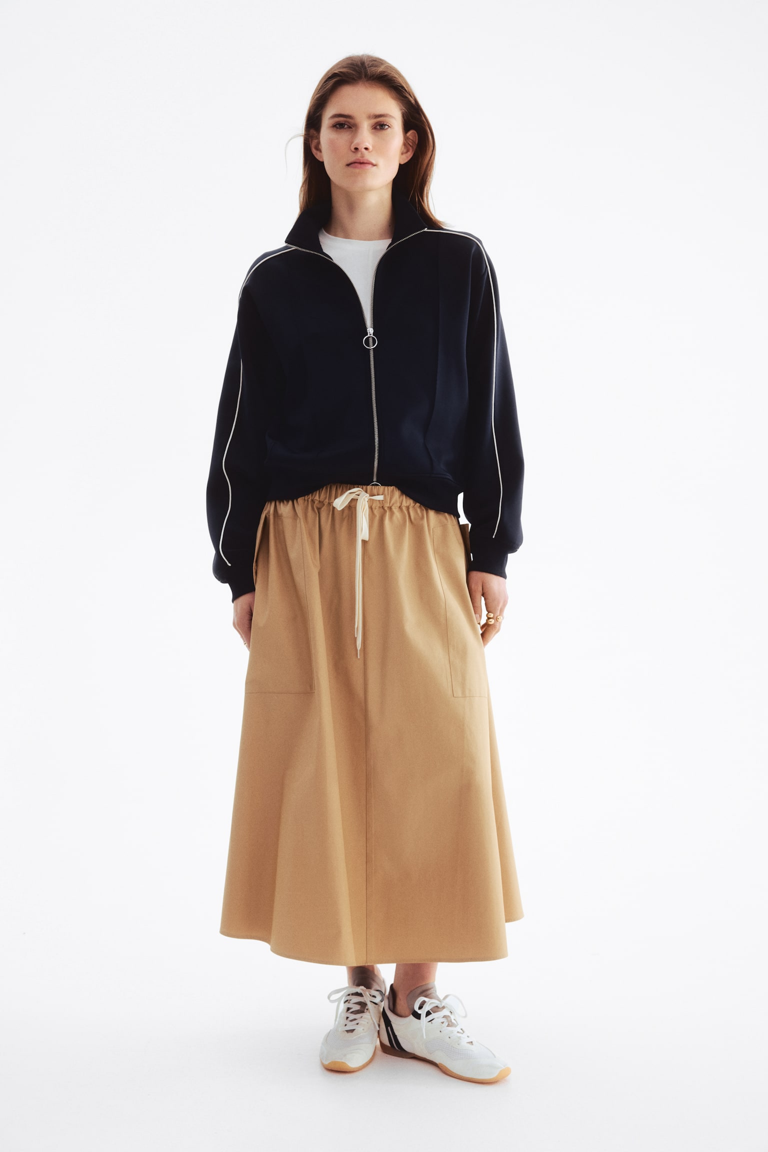 Circular cotton skirt - Dark beige - 3