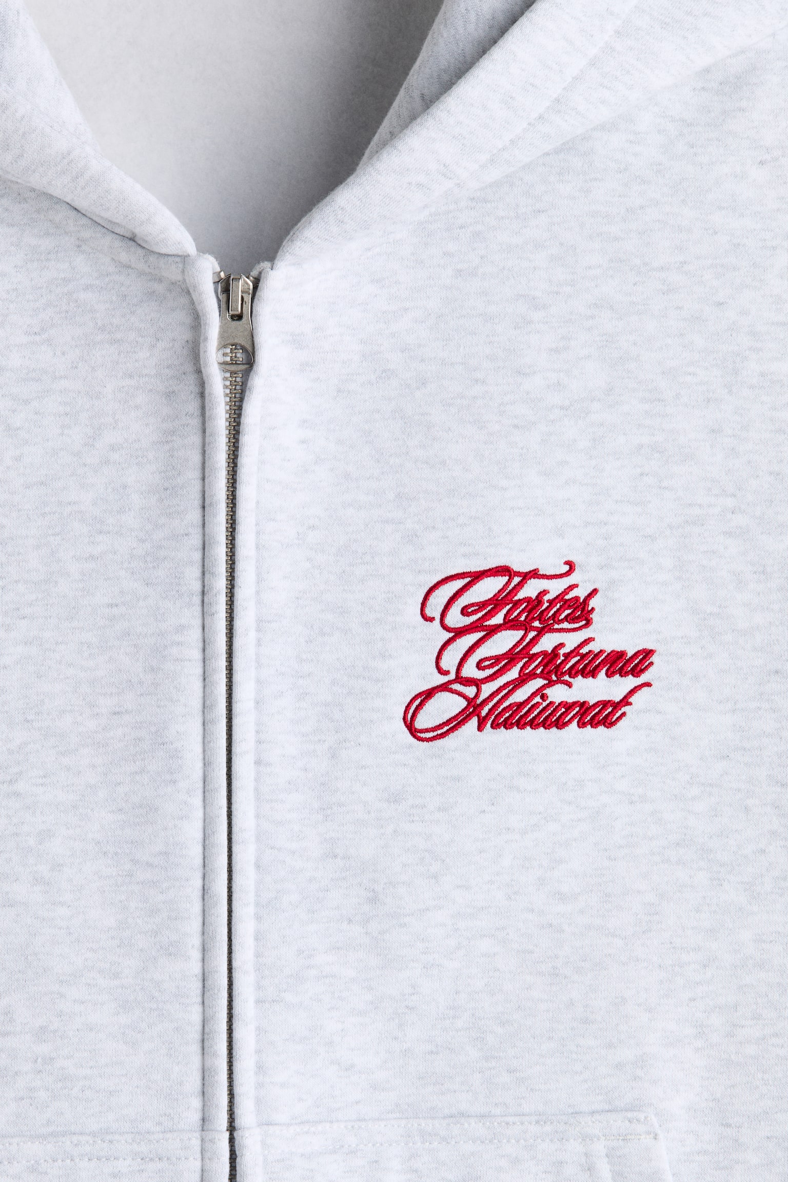 Rozpinana pudełkowa bluza z kapturem Loose Fit - Szary melanż/Fortes Fortuna/Light blue/Not for Ceremony/Bright green/Golden - 6