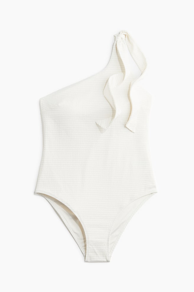 One-Shoulder-Badeanzug mit wattierten Cups - Weiß/Schwarz - 1