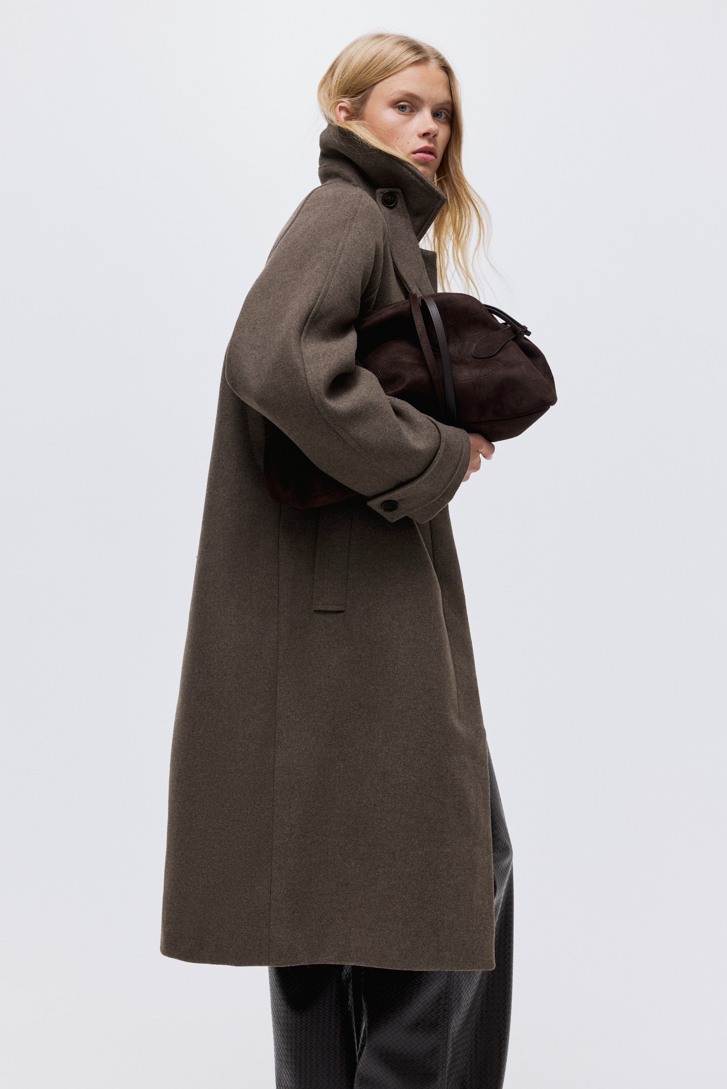 Abrigo con cinturón de lazo - Café tenue/Gris jaspeado oscuro