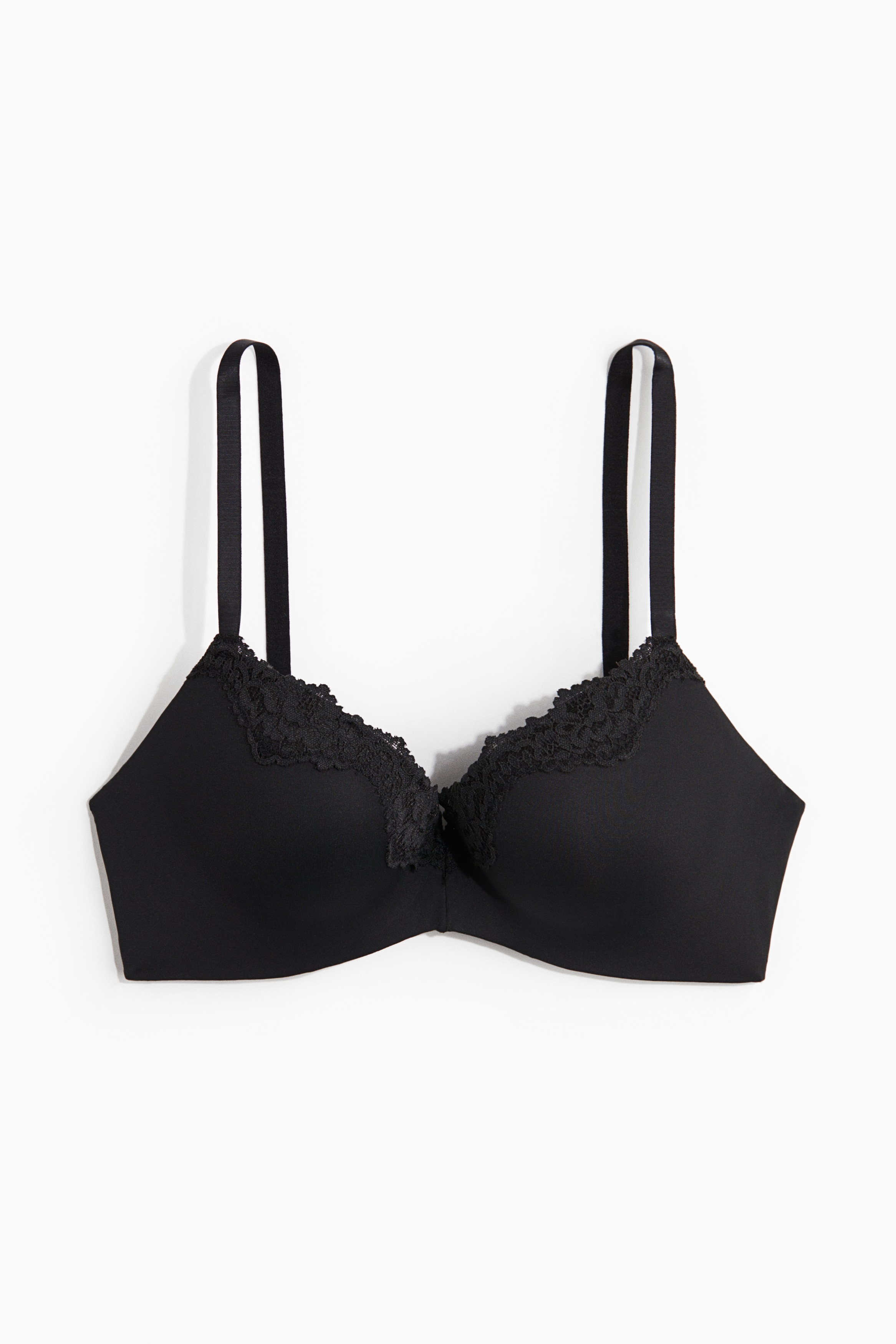 Soutien-gorge pigeonnant en microfibre et dentelle - Noir
