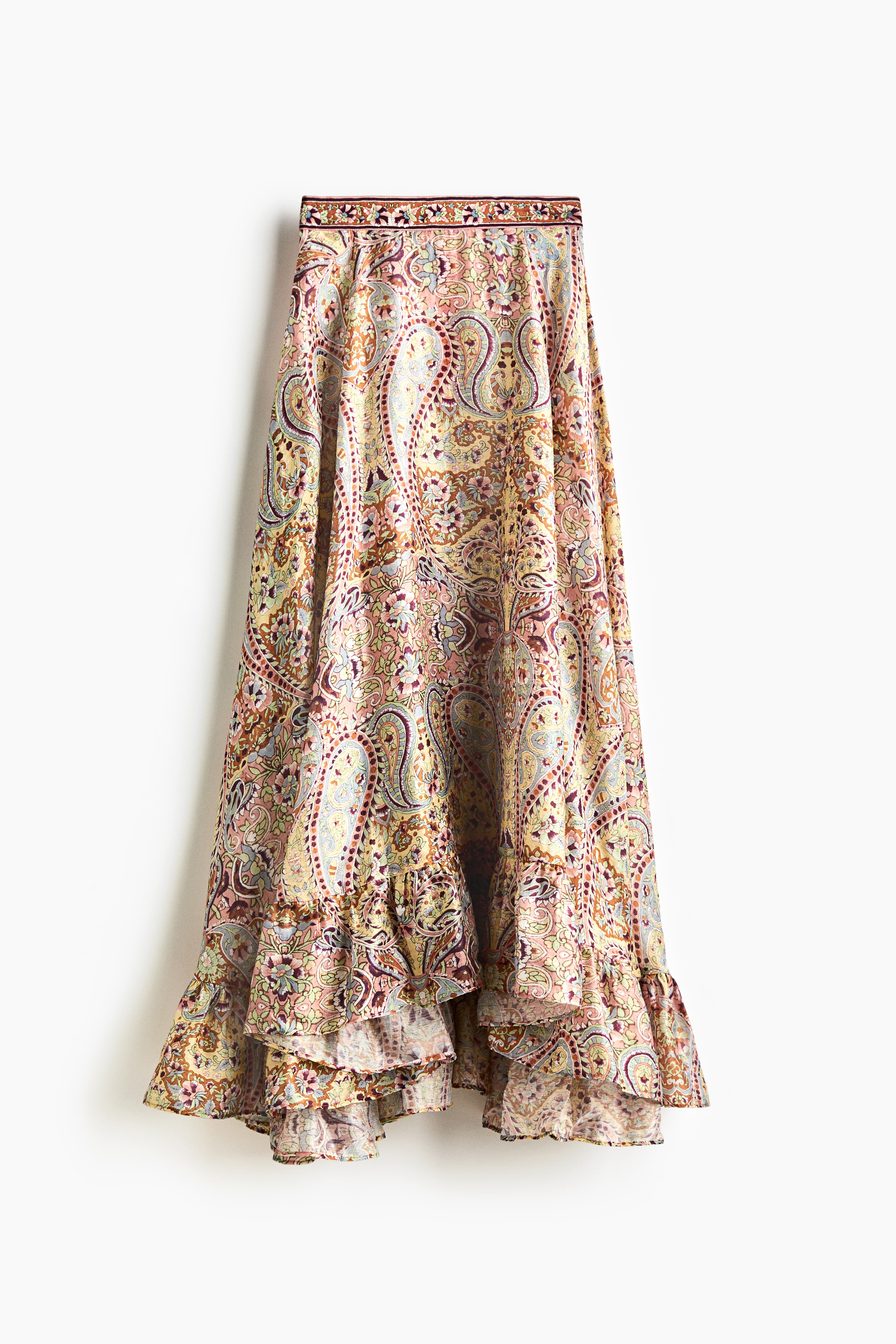 Linen-blend maxi skirt - Orange/Paisley pattern