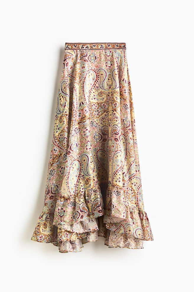 Linen-blend maxi skirt - Orange/Paisley pattern - 1