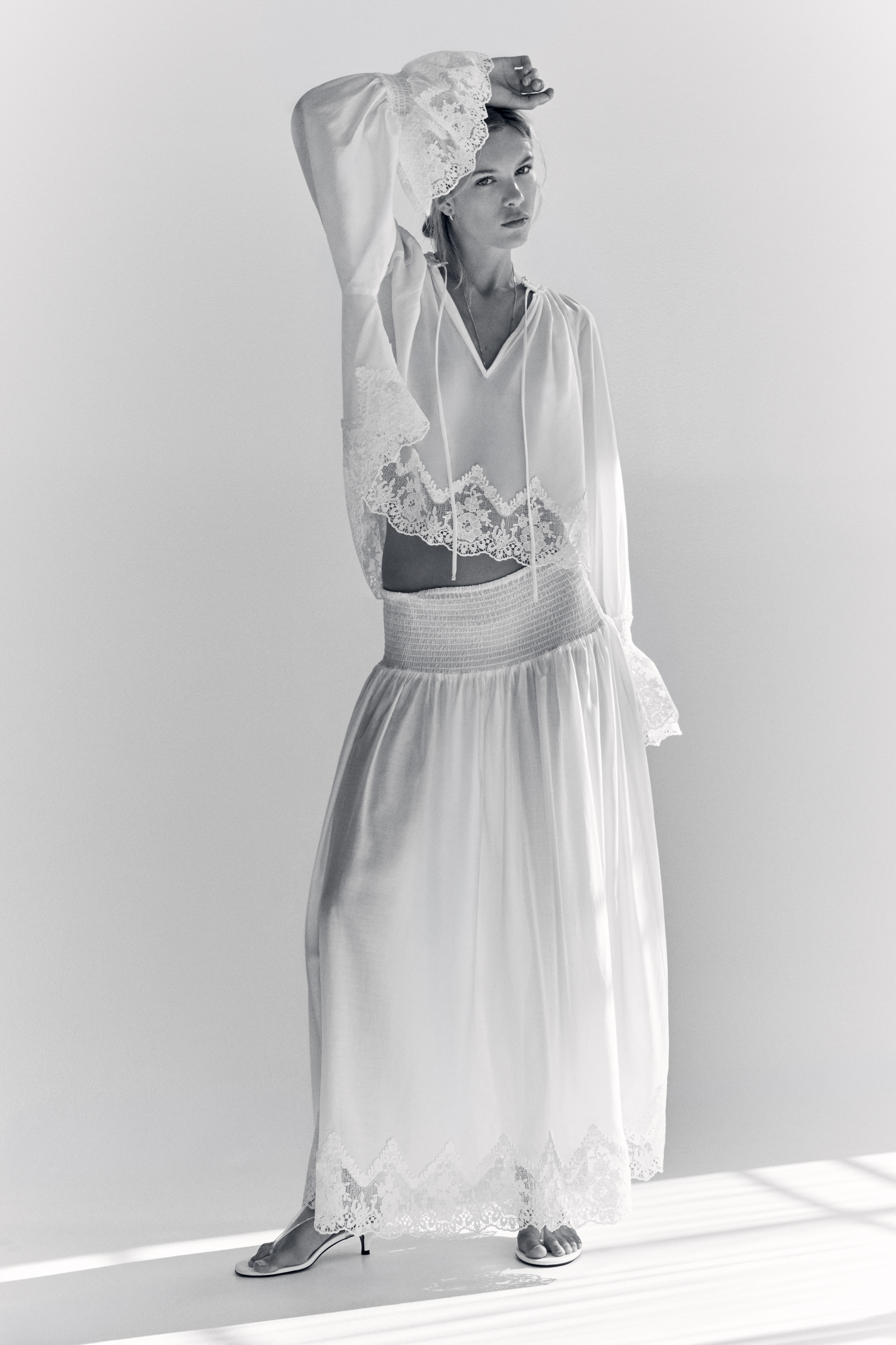 Lace-Trimmed Smocked SkirtModel