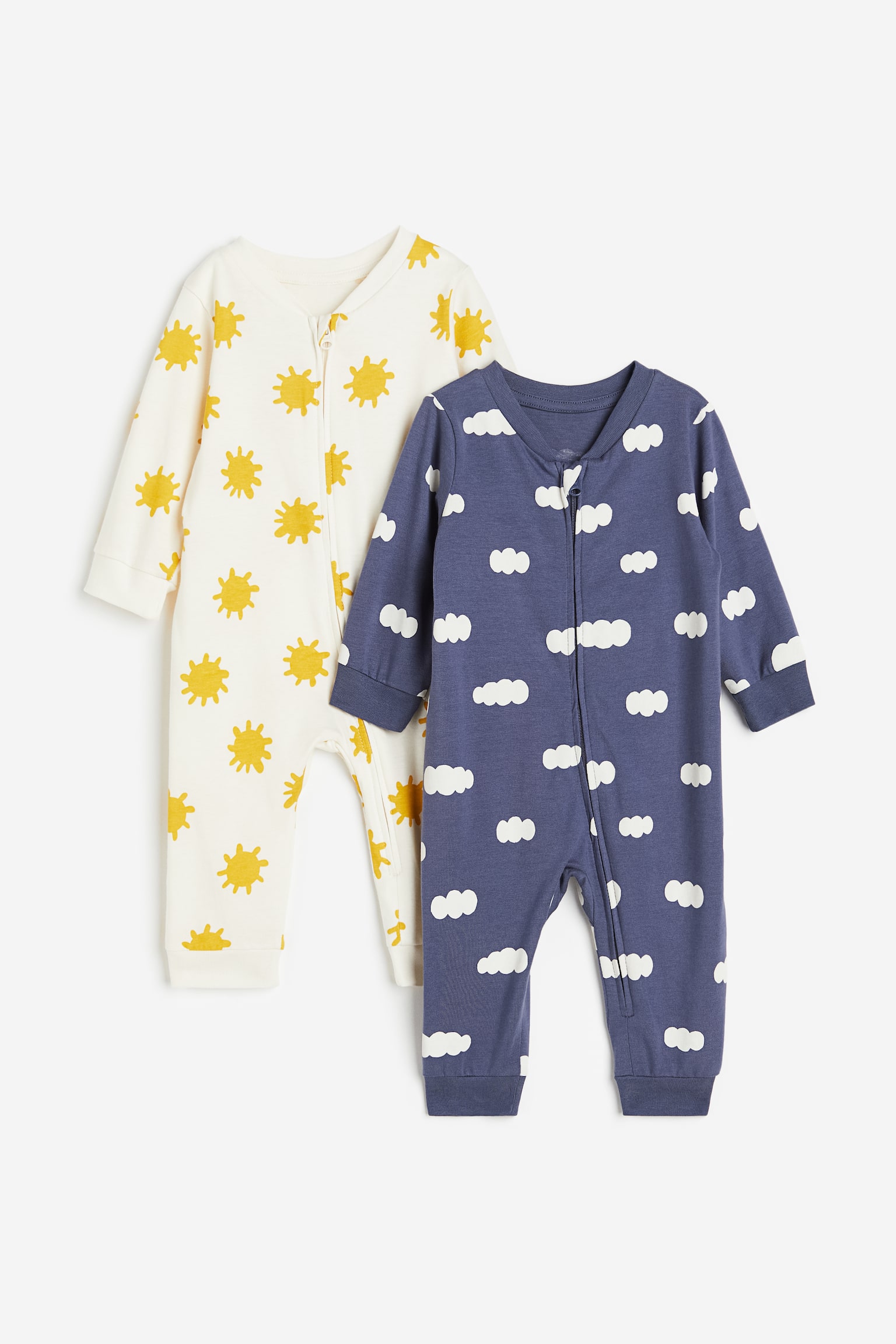 2-pack Pattern Cotton Pyjamas - Dark blue/Clouds/Light green/Clouds/White/Hearts/White/Ladybugs/Light greige/Animals/White/Elephants/Mole/Pandas/Green/Stripe/Light purple/Hearts/Dark grey/Dogs/Light dusty green/Giraffes/Dark blue/Stars/Light greige/Animals/Blue/Space/Pink/Clouds/Dark blue/Floral - 1