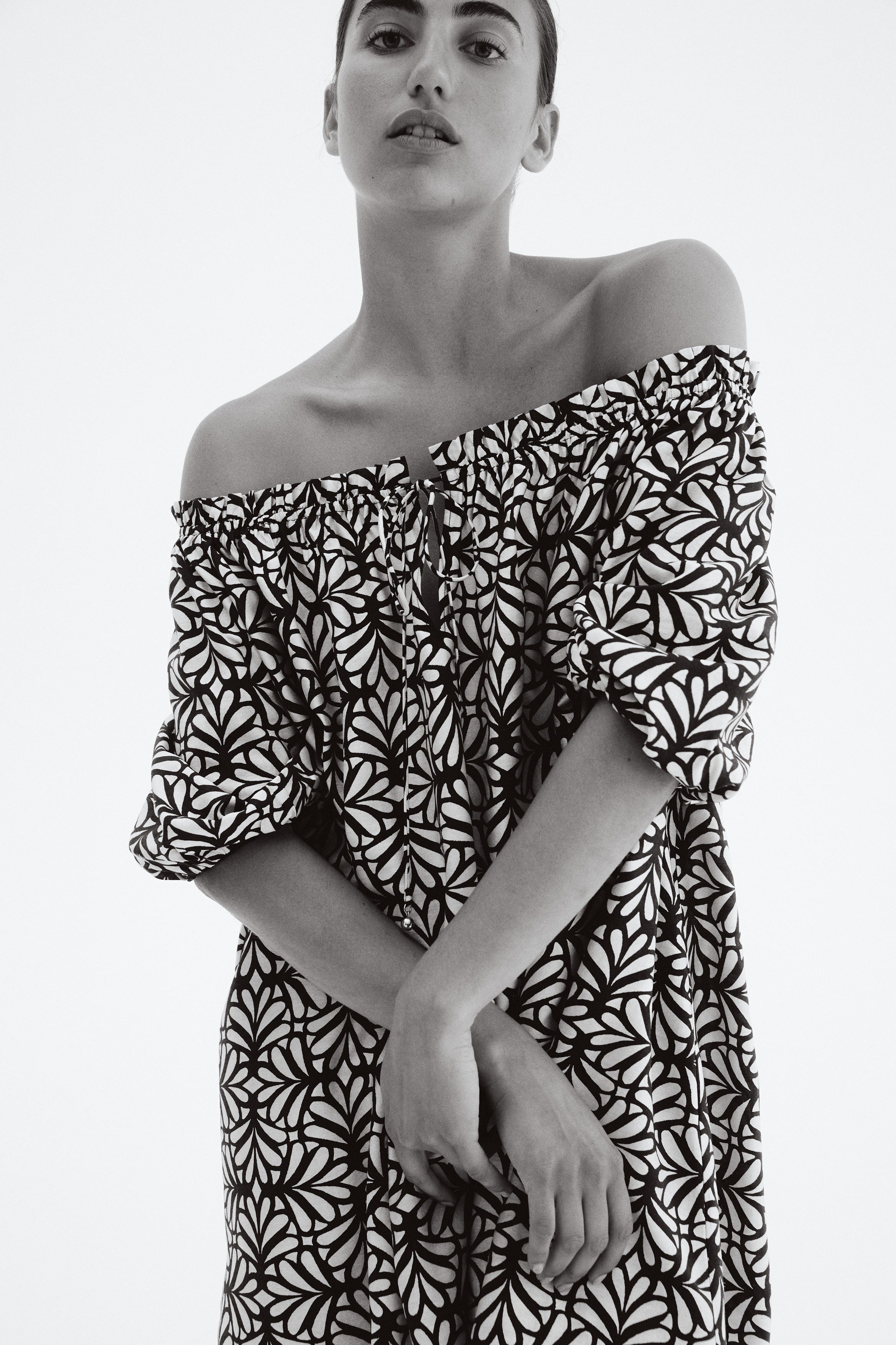 Femme - Robe avec détail à nouer Noir/motif - Size: L  - H&M