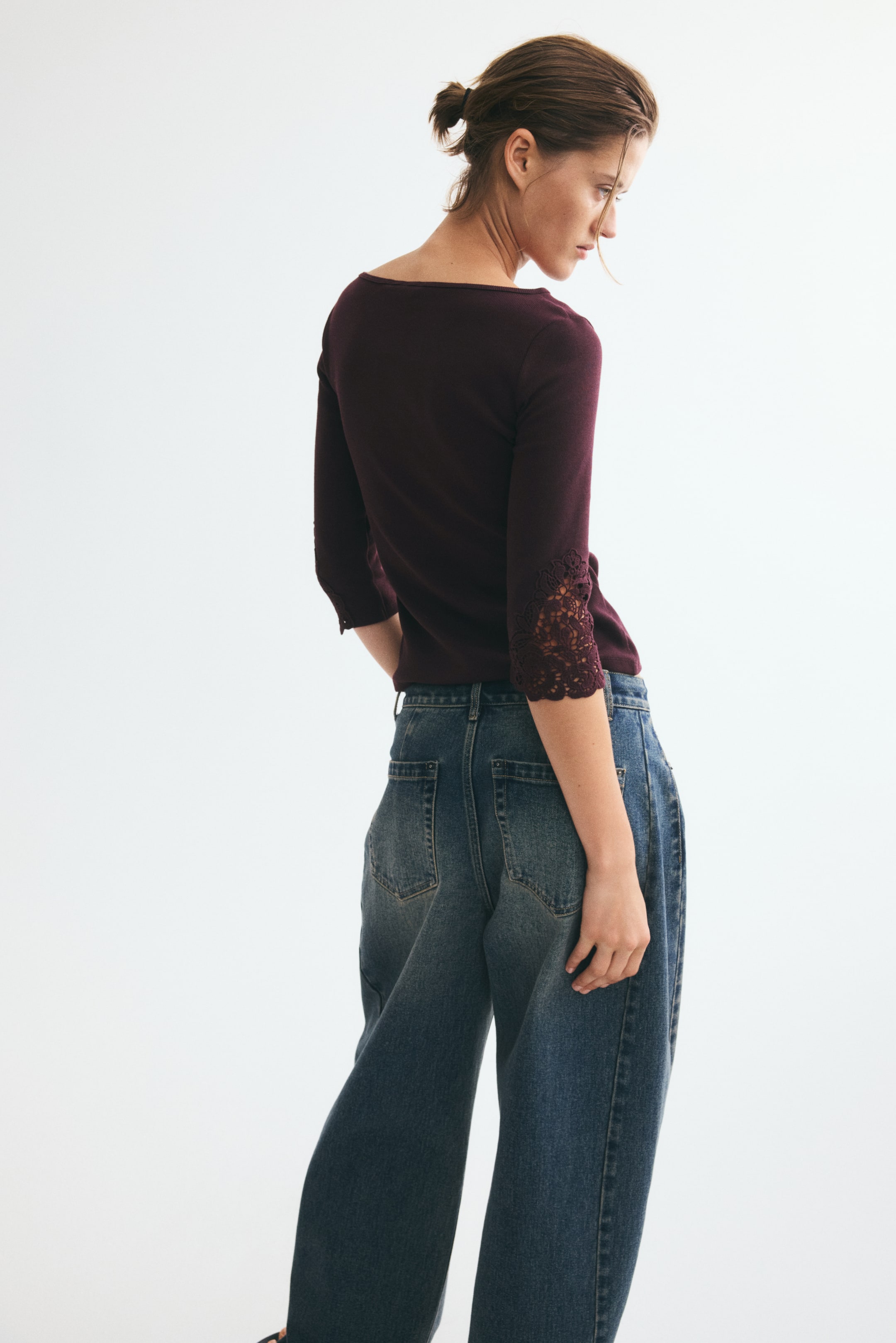 Boat-Neck Top with Lace Insets