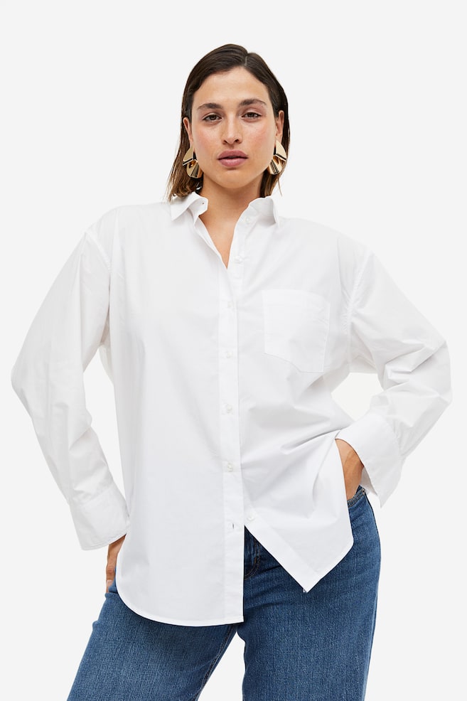 Oversized skjorte i poplin - Hvid/Blå/Stribet - 1
