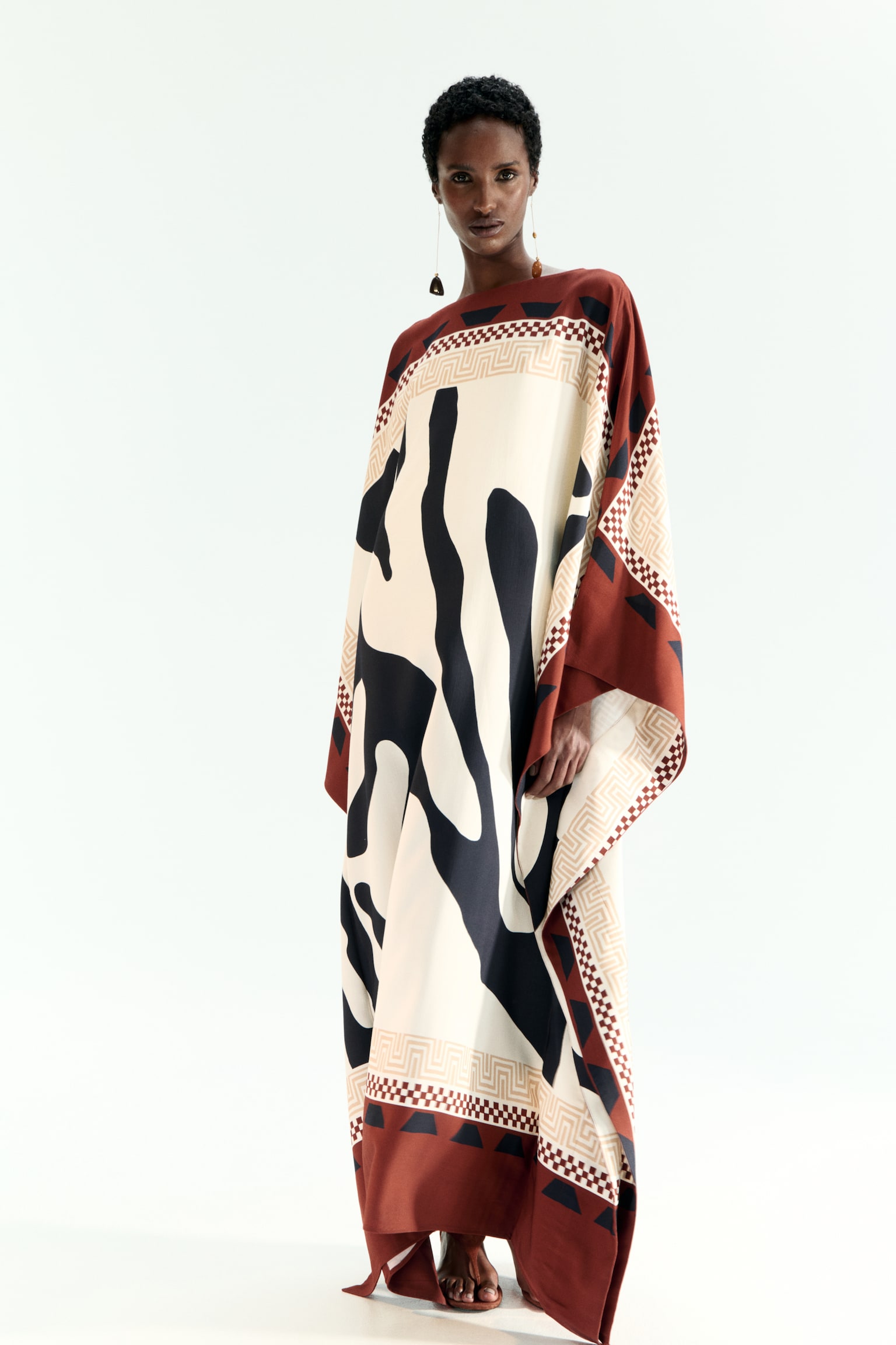 Printed kaftan dress - Rust red/Patterned - 4