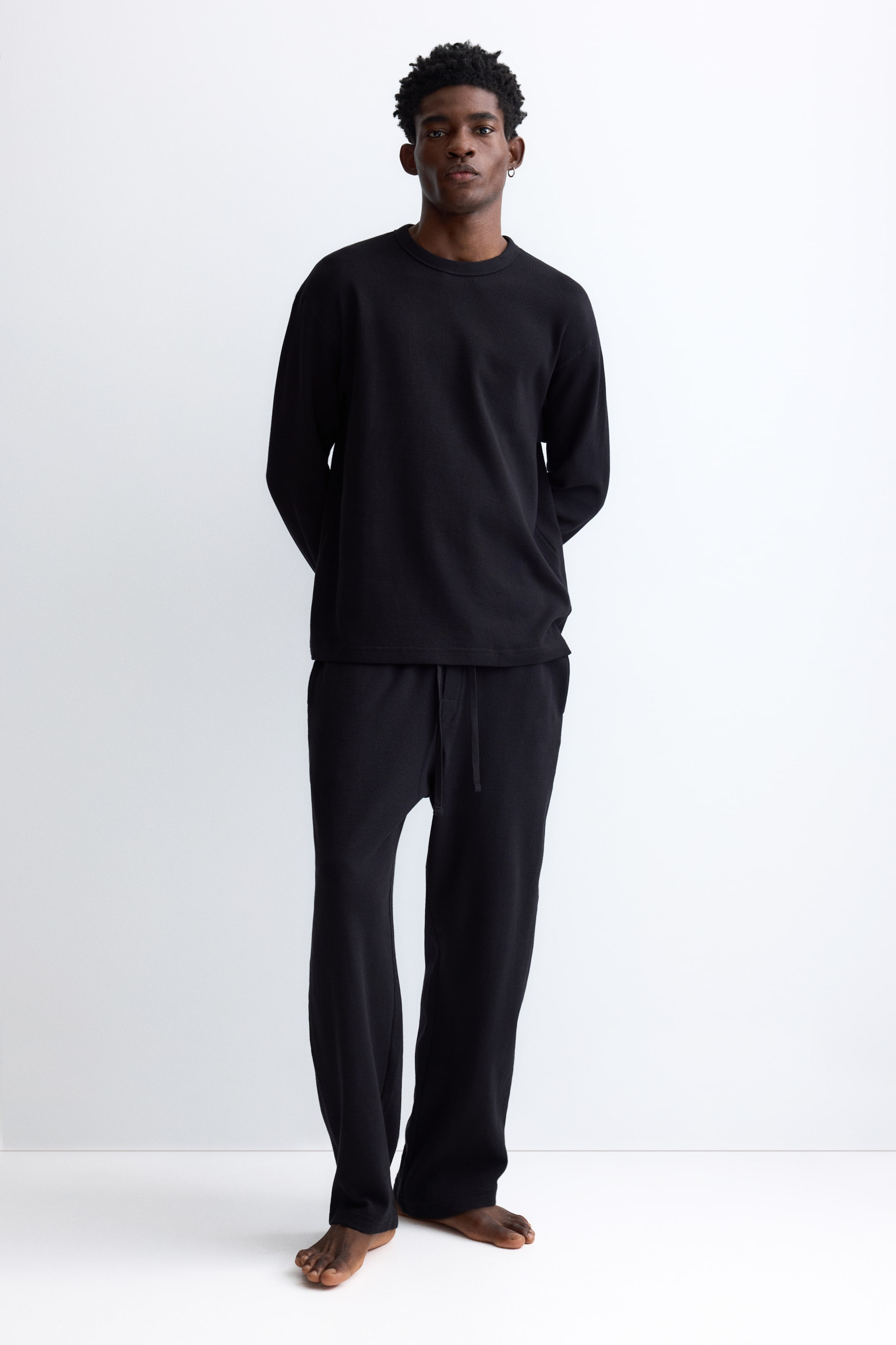 View larger image: Waffled cotton pyjama top and bottoms - Black - Men | H&M IN 1