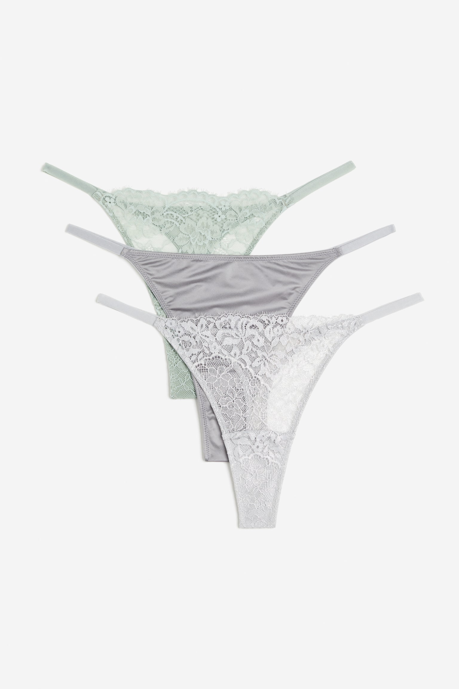 3-pack thong briefs - Light green/Grey/Light grey - 1