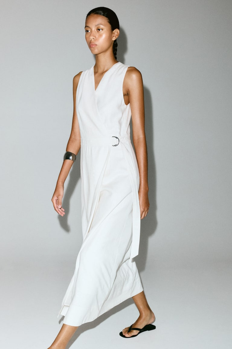 Women's White Linen-Blend Wrap Dress | H&M US