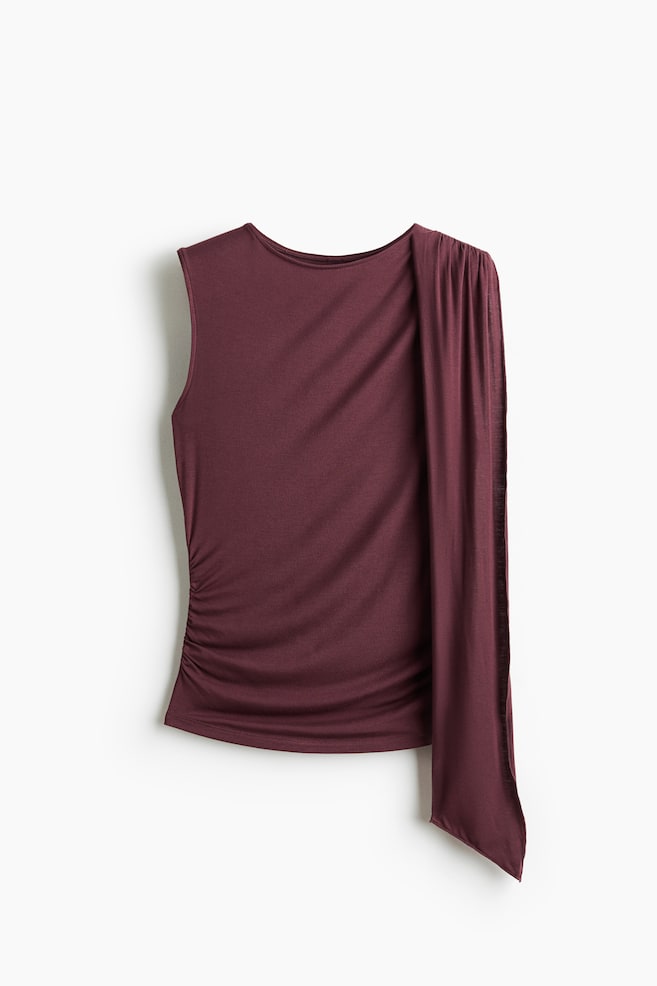 Draped-Panel Viscose Top - Burgundy/Cream/Dark gray - 1