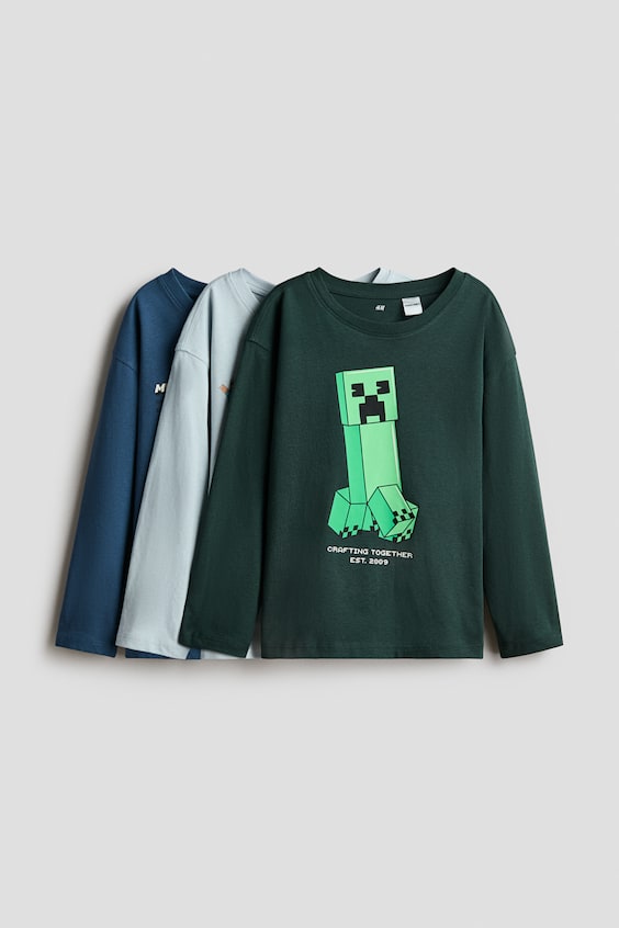 Детские футболки H&M 3-Pack Printed Long-Sleeved T-Shirts