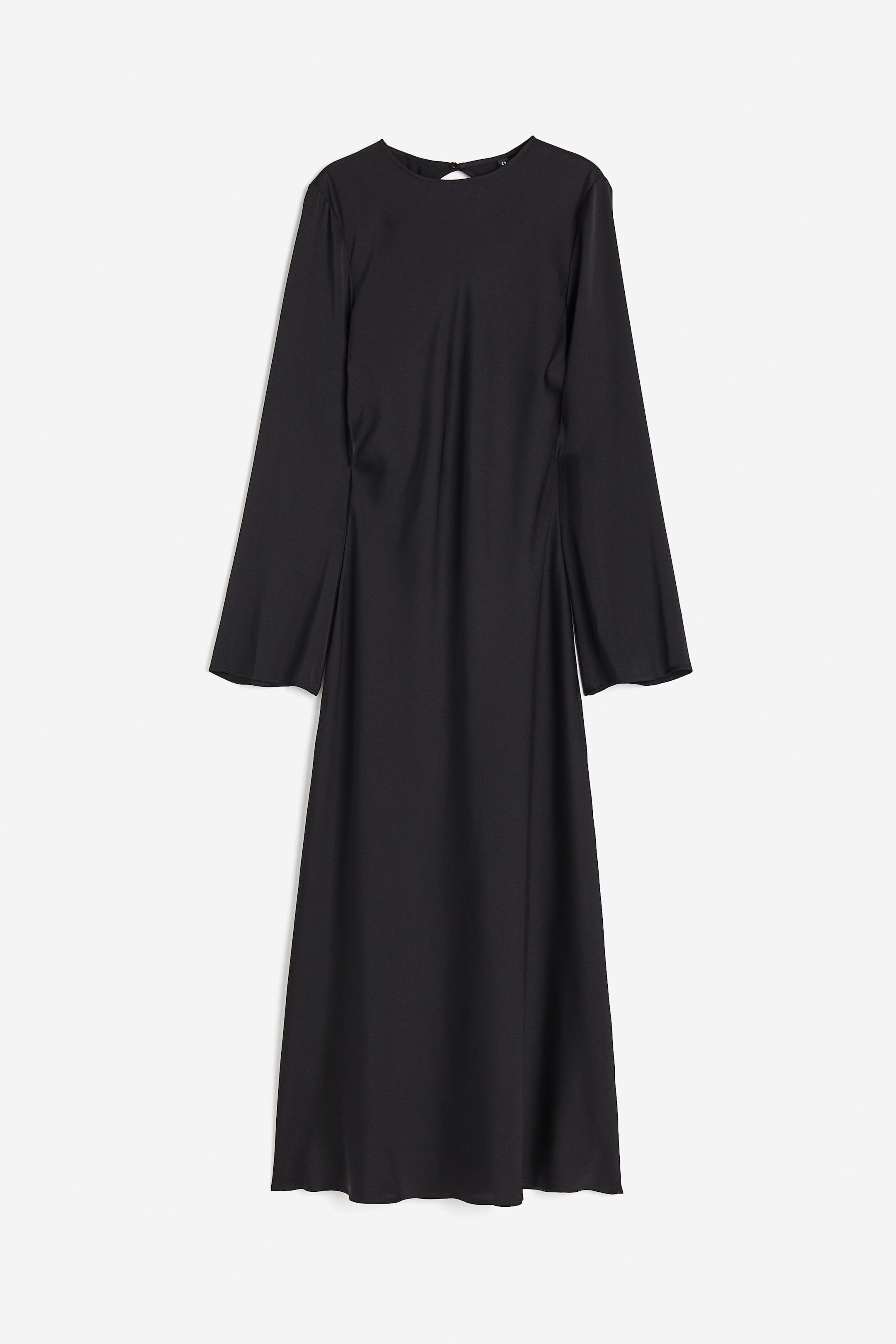 Open-backed Satin Dress - Long sleeve - Midi - Black - Ladies | H&M US