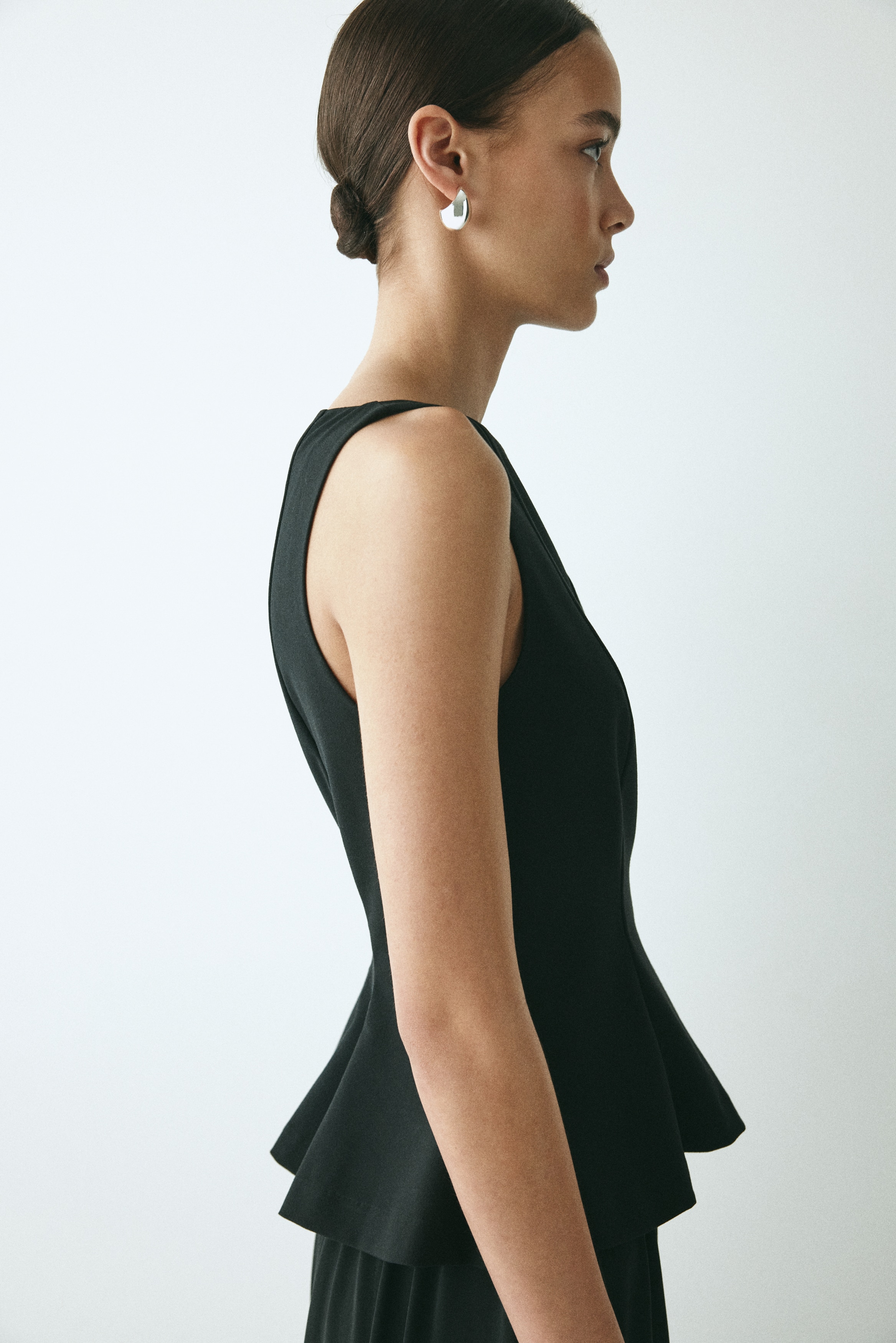 Haut Péplum Manches Courtes H&M - Simili Cuir Noir - Taille 34 EU / 8 UK - Occasion TB