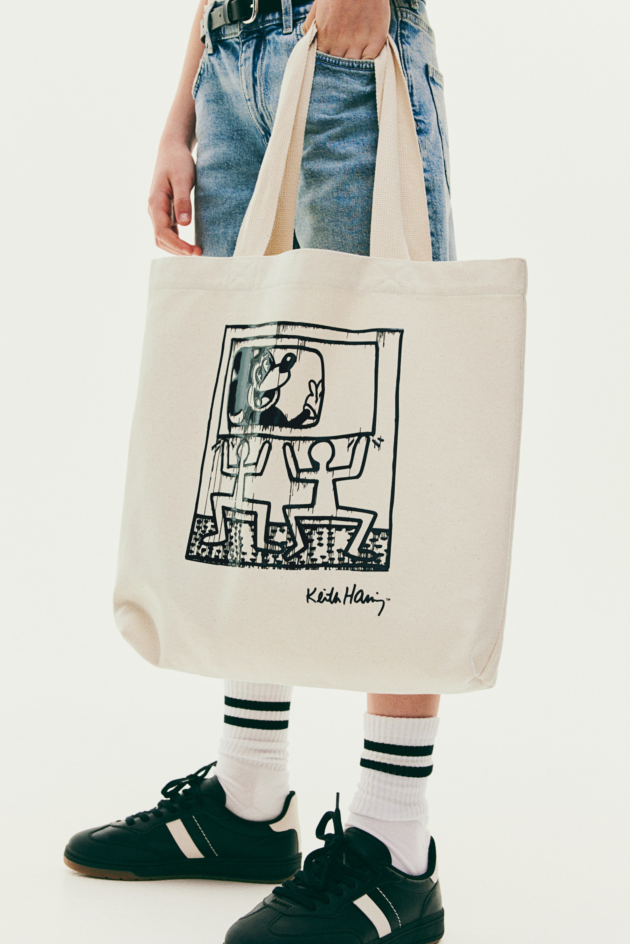 Print-motif Cotton Canvas Tote Bag