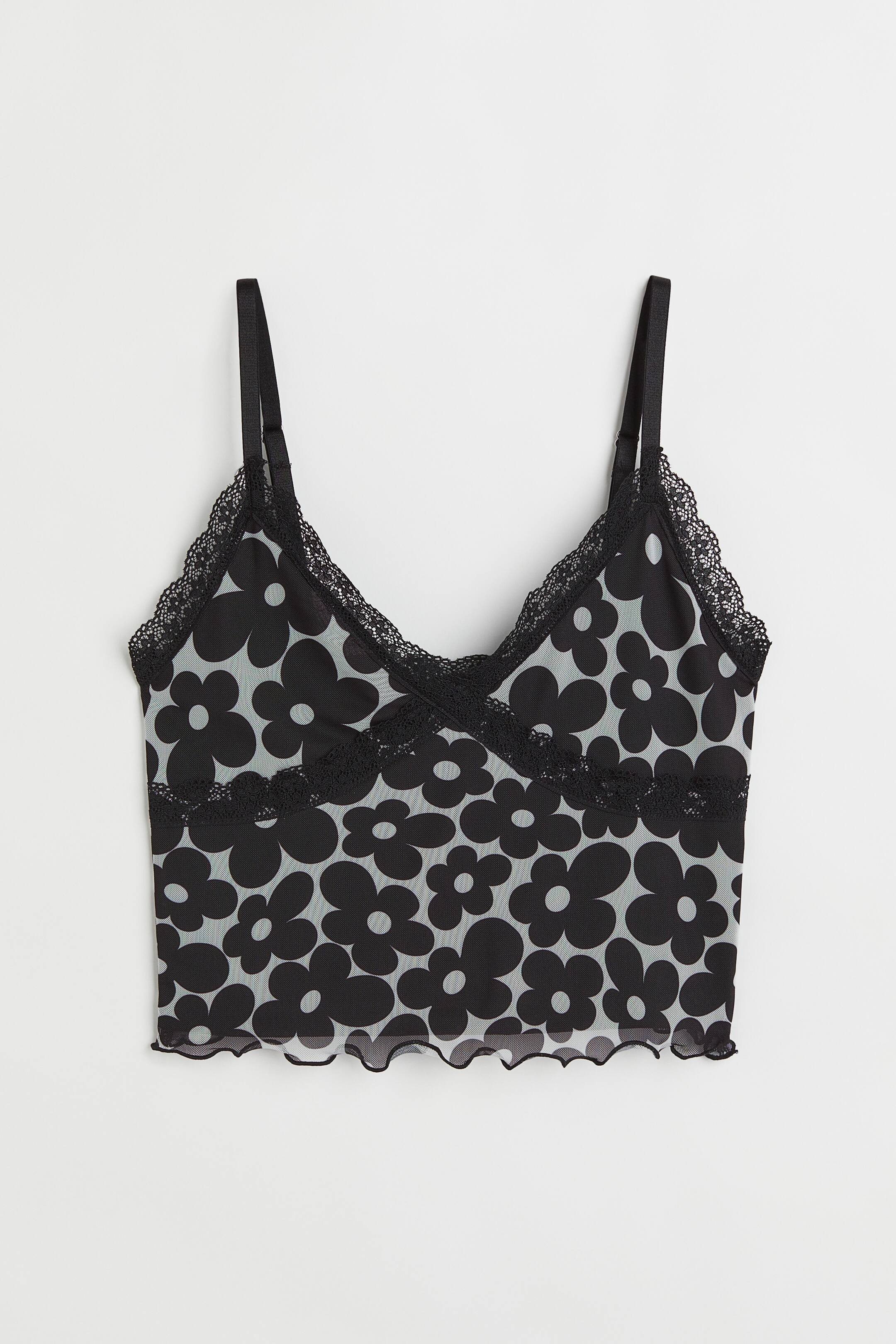 View larger image: Cropped Mesh Cami - Black/Floral - Ladies | H&M AU 1
