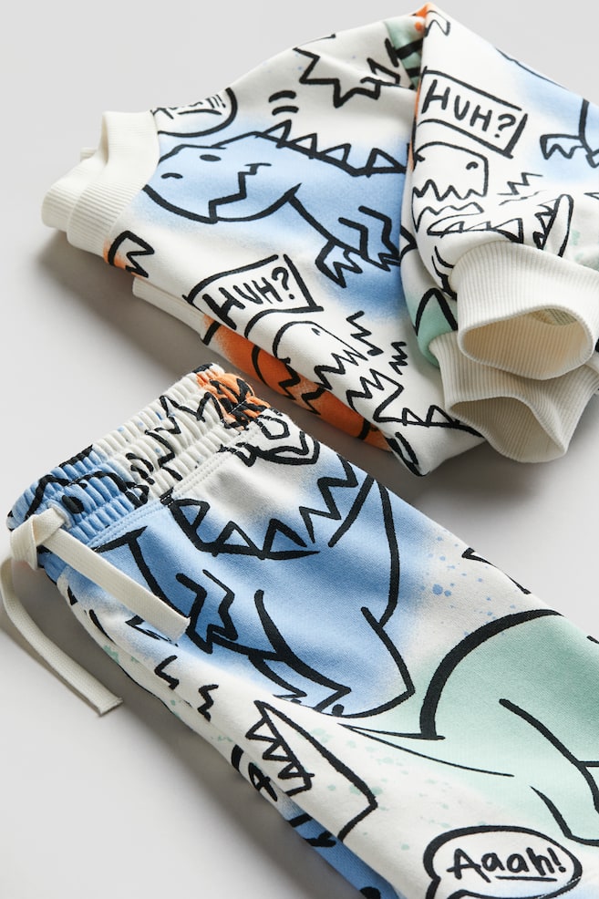 2-piece printed sweatshirt set - White/Dinosaurs/Turquoise/Paisley-patterned/Light grey marl/Côte d'Azur - 2
