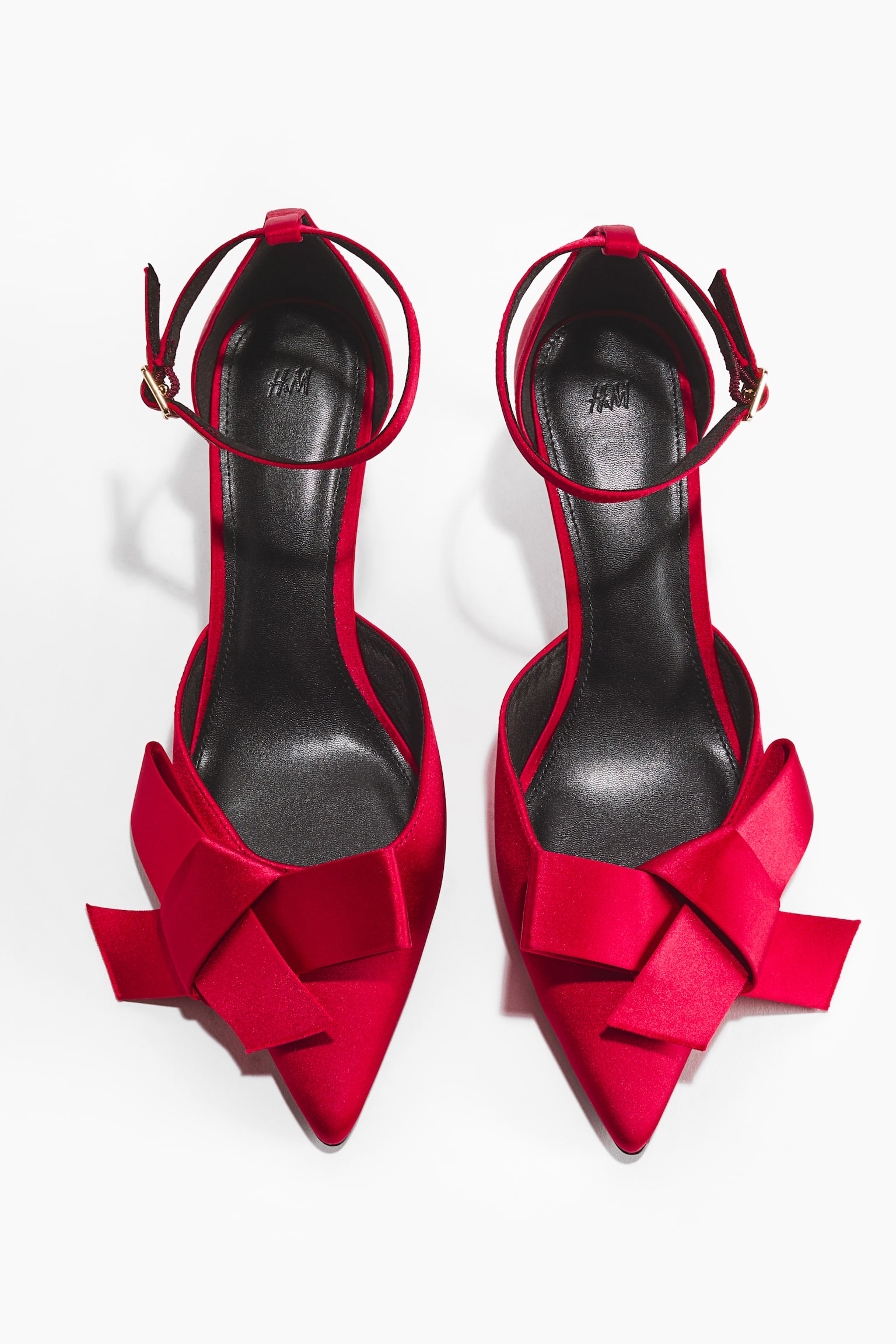 Bow-detail satin court shoes - Bright red/Black