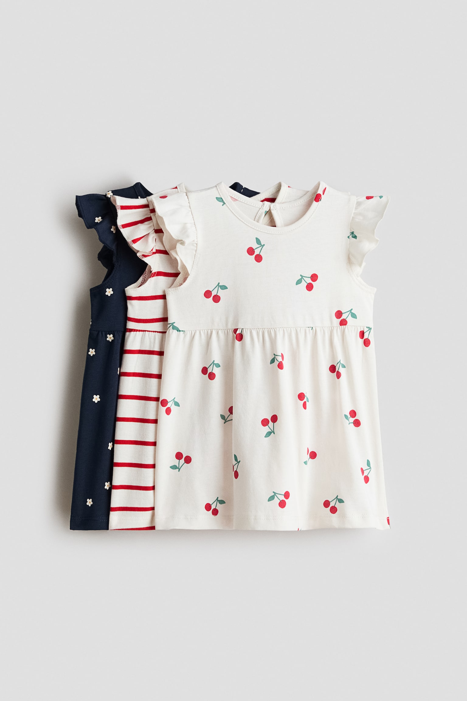 3-pack printed cotton dresses - Navy blue/Cherries
