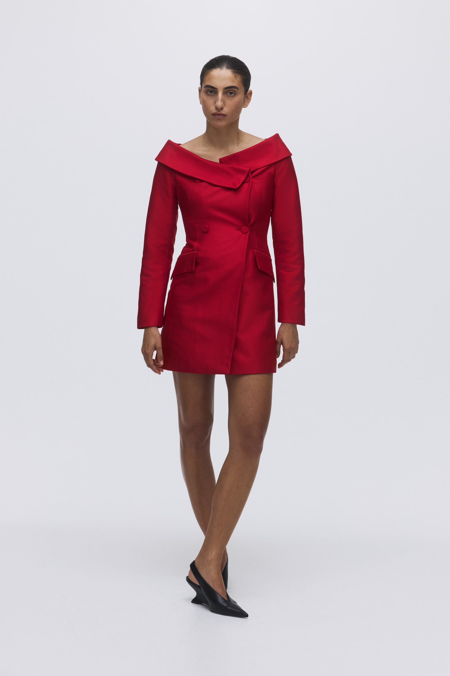 Double-breasted blazer dress - Bright red/Black - 3