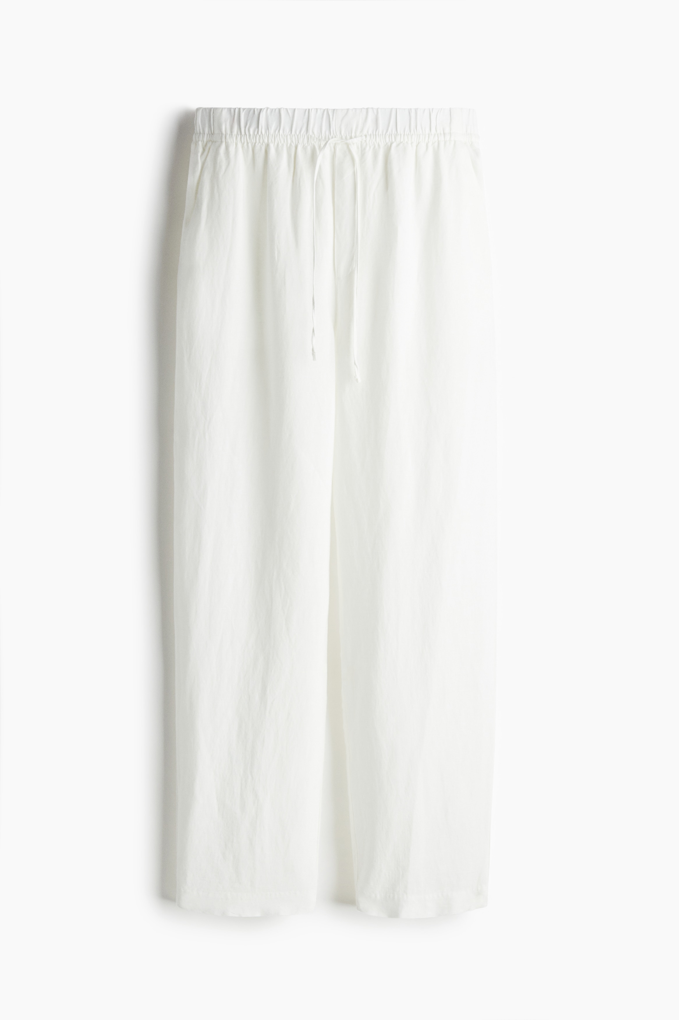 Pantalón en mezcla de lino con cordón de ajuste - Blanco