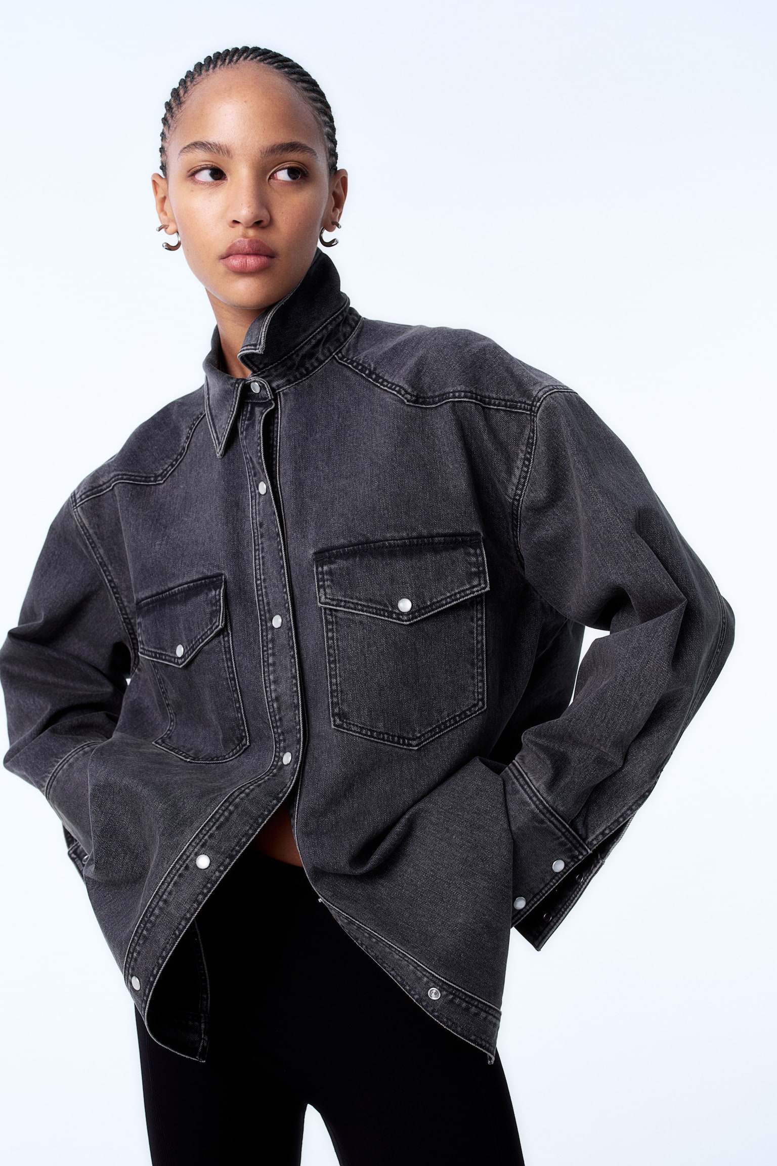 Oversized denim shirt - Black/Light denim blue - 4