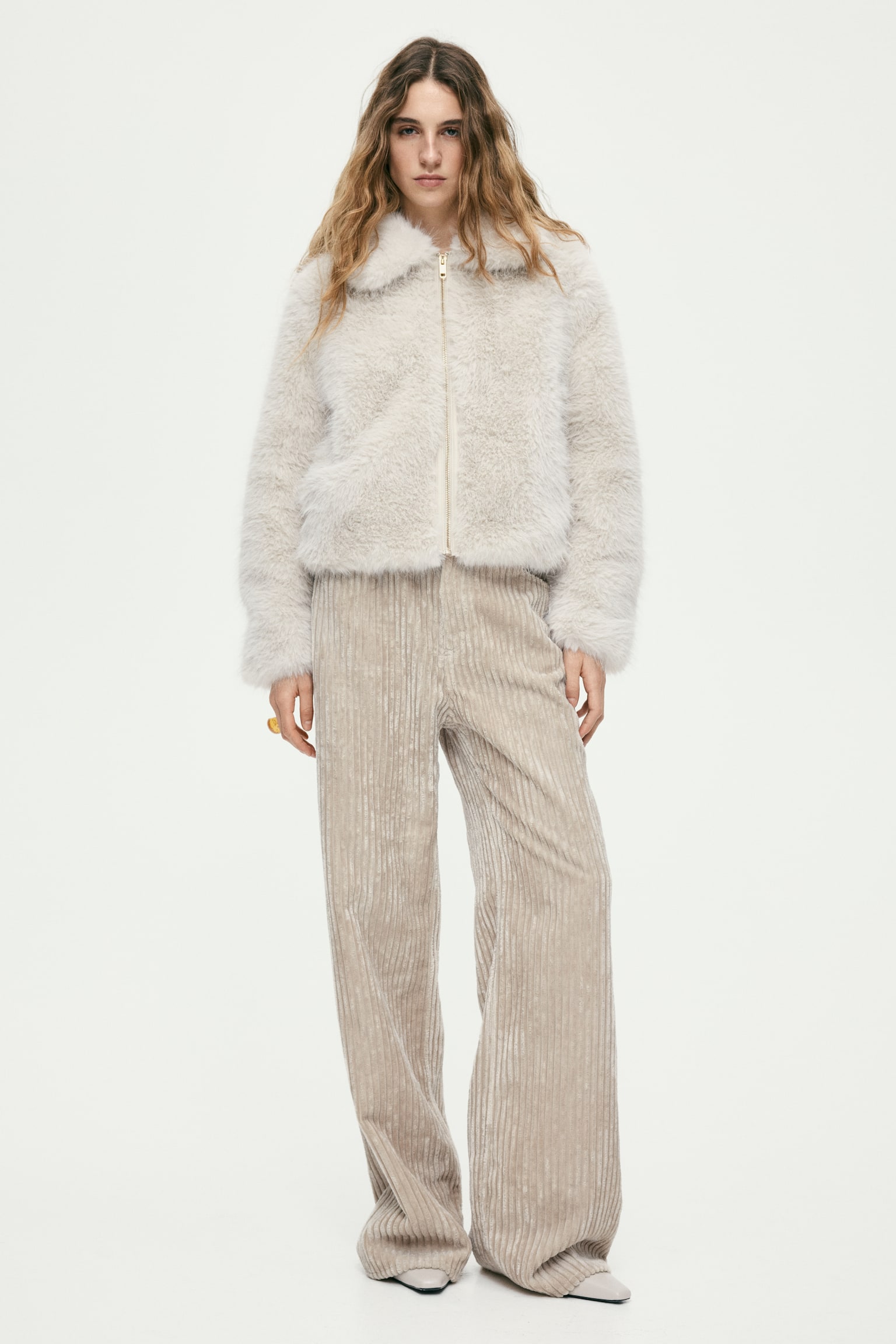 Pantalón bootcut de pana - Beige - 4