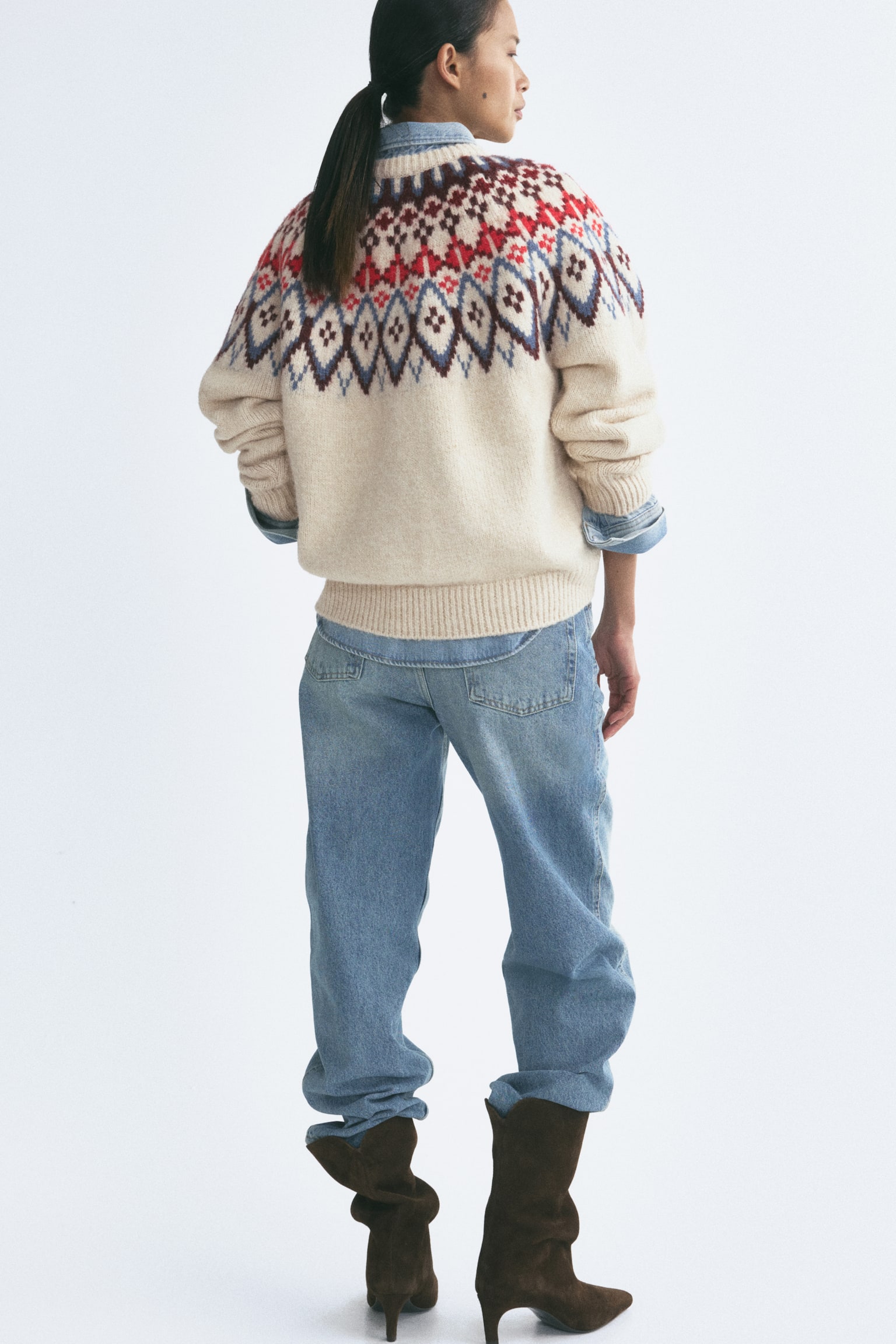 Женский свитер H&M Brushed Jacquard-Knit, цвет: Светлый бежевый — фото 5