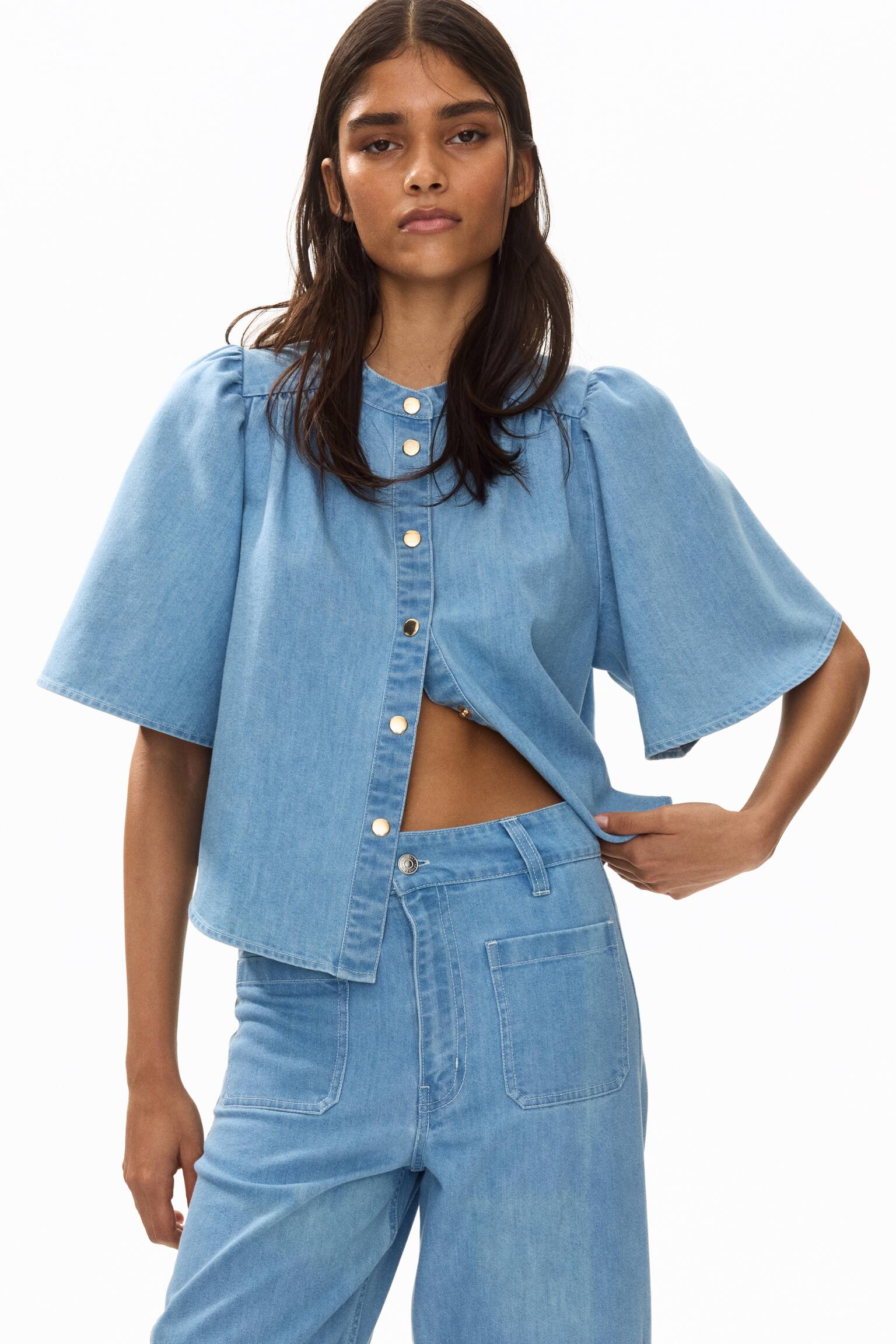 Wide High Waist Jeans - Light denim blue/Dark denim blue - 1