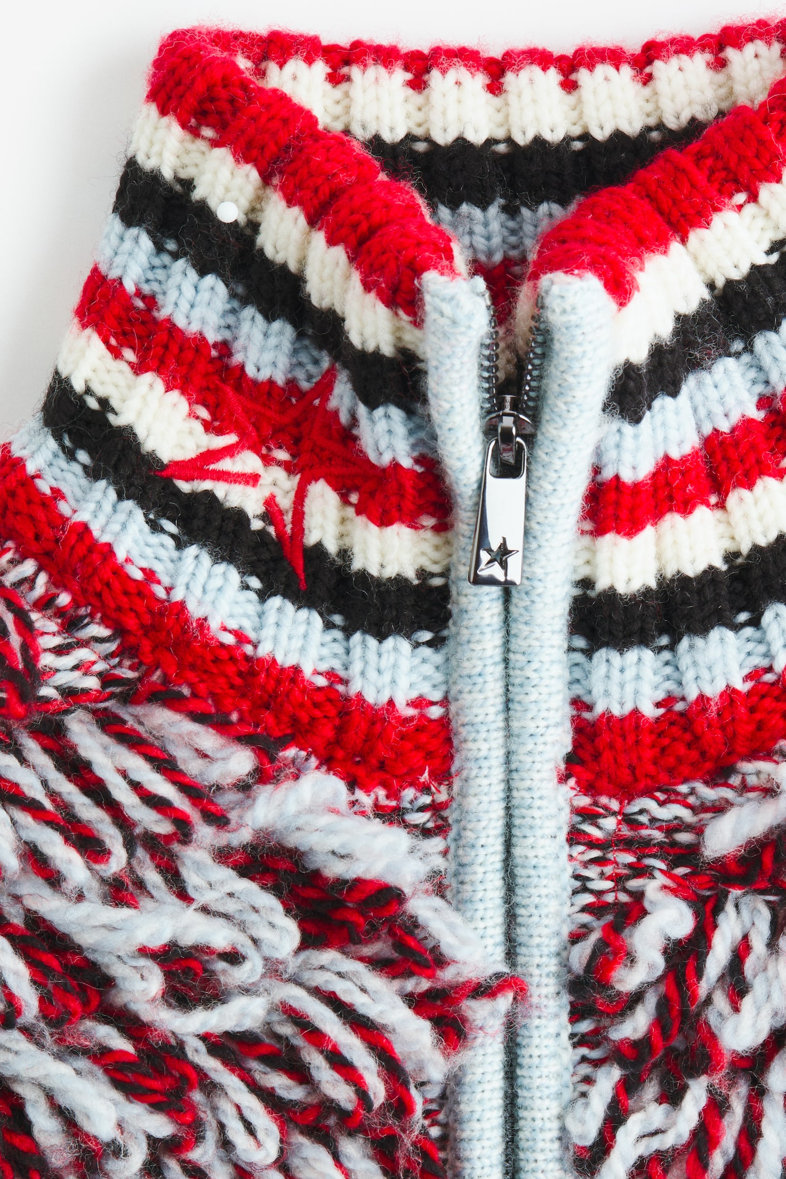 Bouclé-knit wool cardigan - Red/Striped - 5