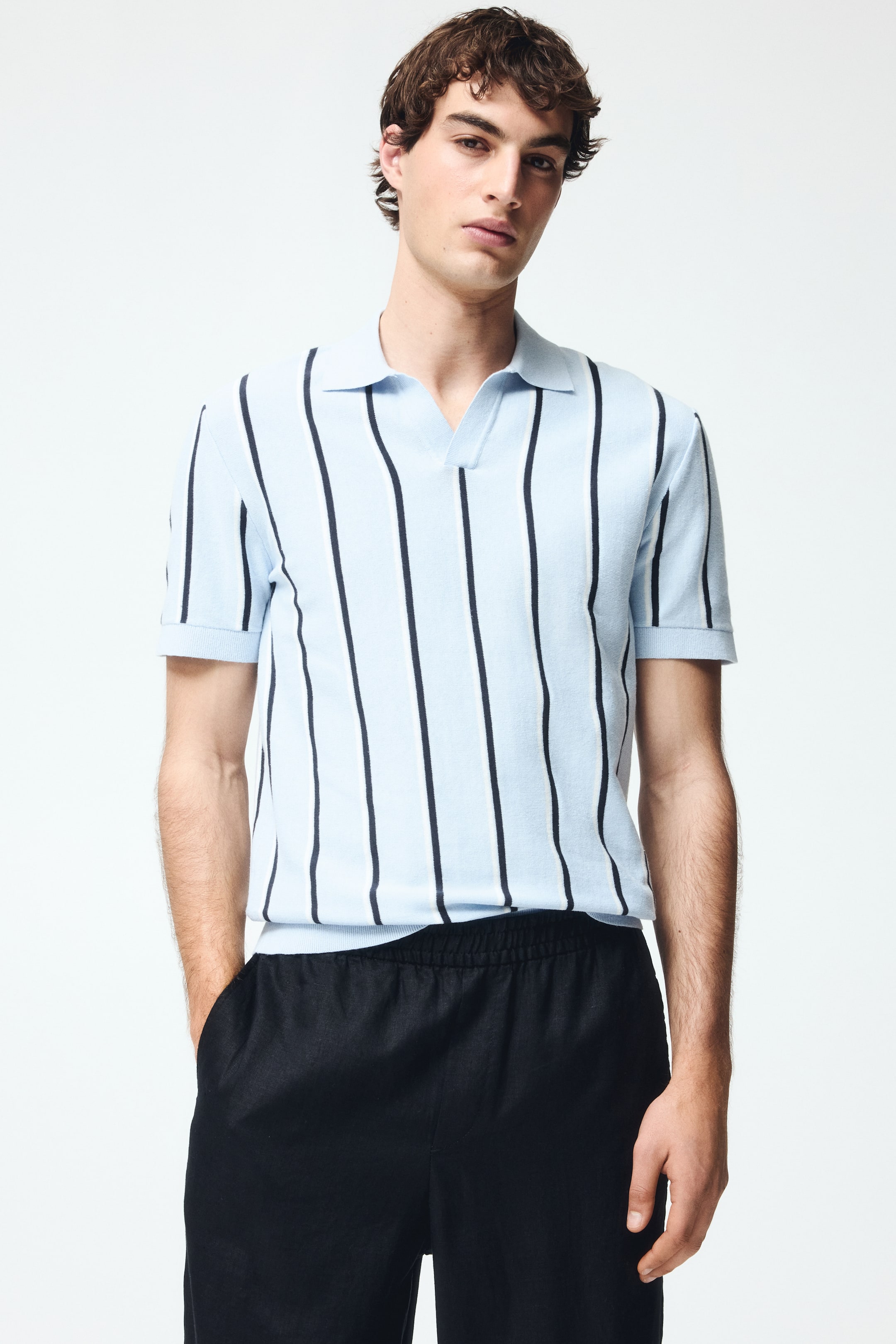 View larger image: Regular Fit Cotton polo shirt - Light blue/Striped - Men | H&M 1