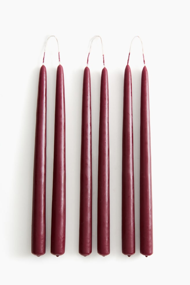6-pack taper candles - Burgundy/Greige/White/Dark green/Red/Black/Light mole/Dusty blue/Dark grey/Powder pink - 1