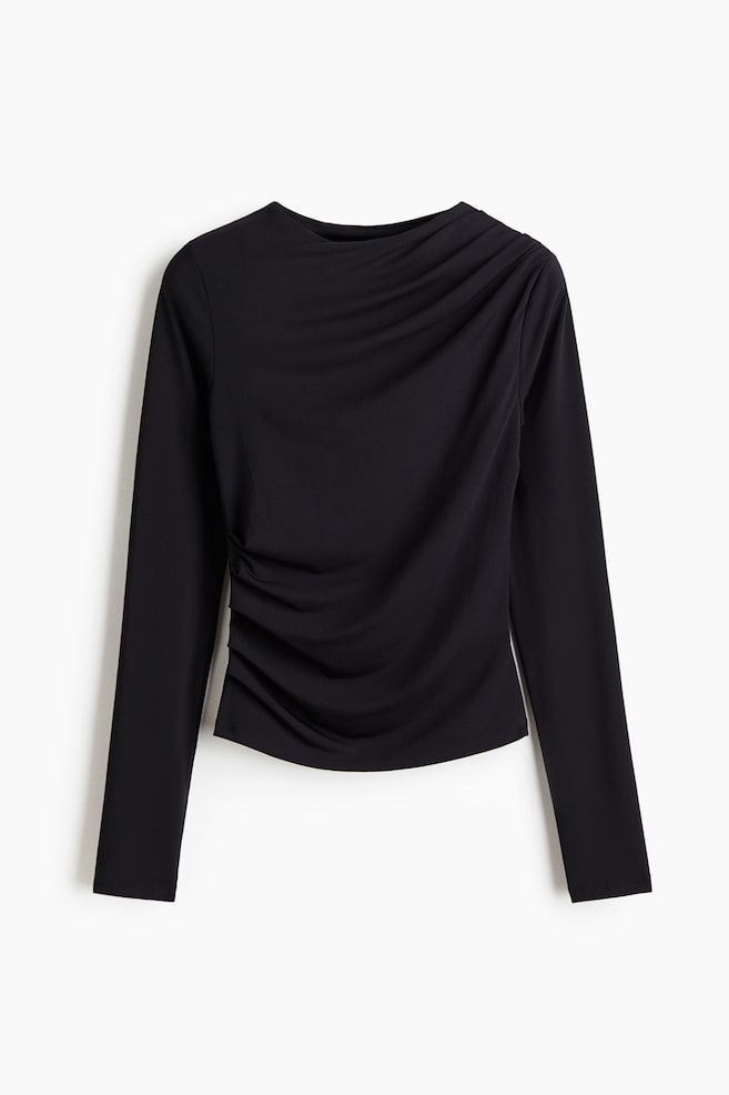 Drapiertes Shirt - Schwarz/Weiß/Zebramuster/Weinrot - 1