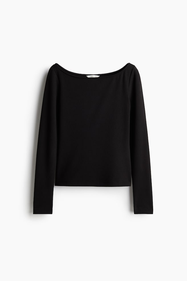 Boat-neck top - Black/White/Black striped - 1