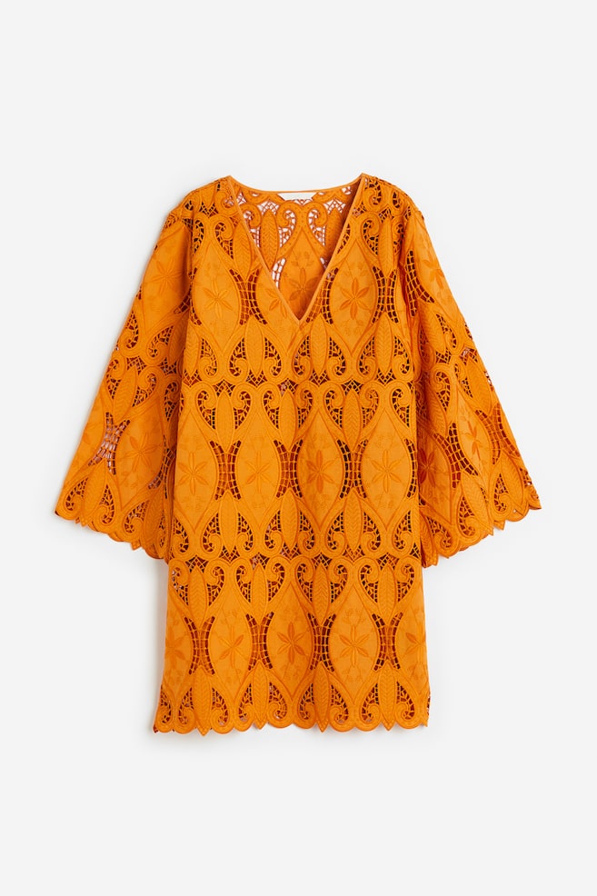 Embroidered dress - Orange/White - 2