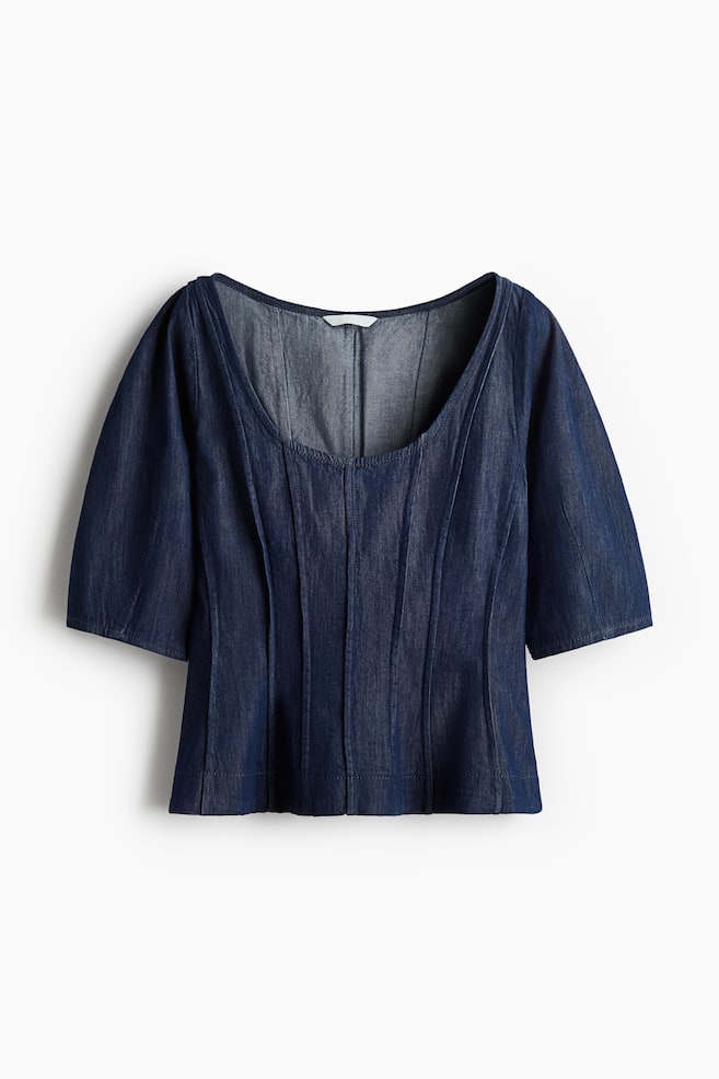 Blouse péplum en denim - Bleu denim foncé/Bleu denim - 1