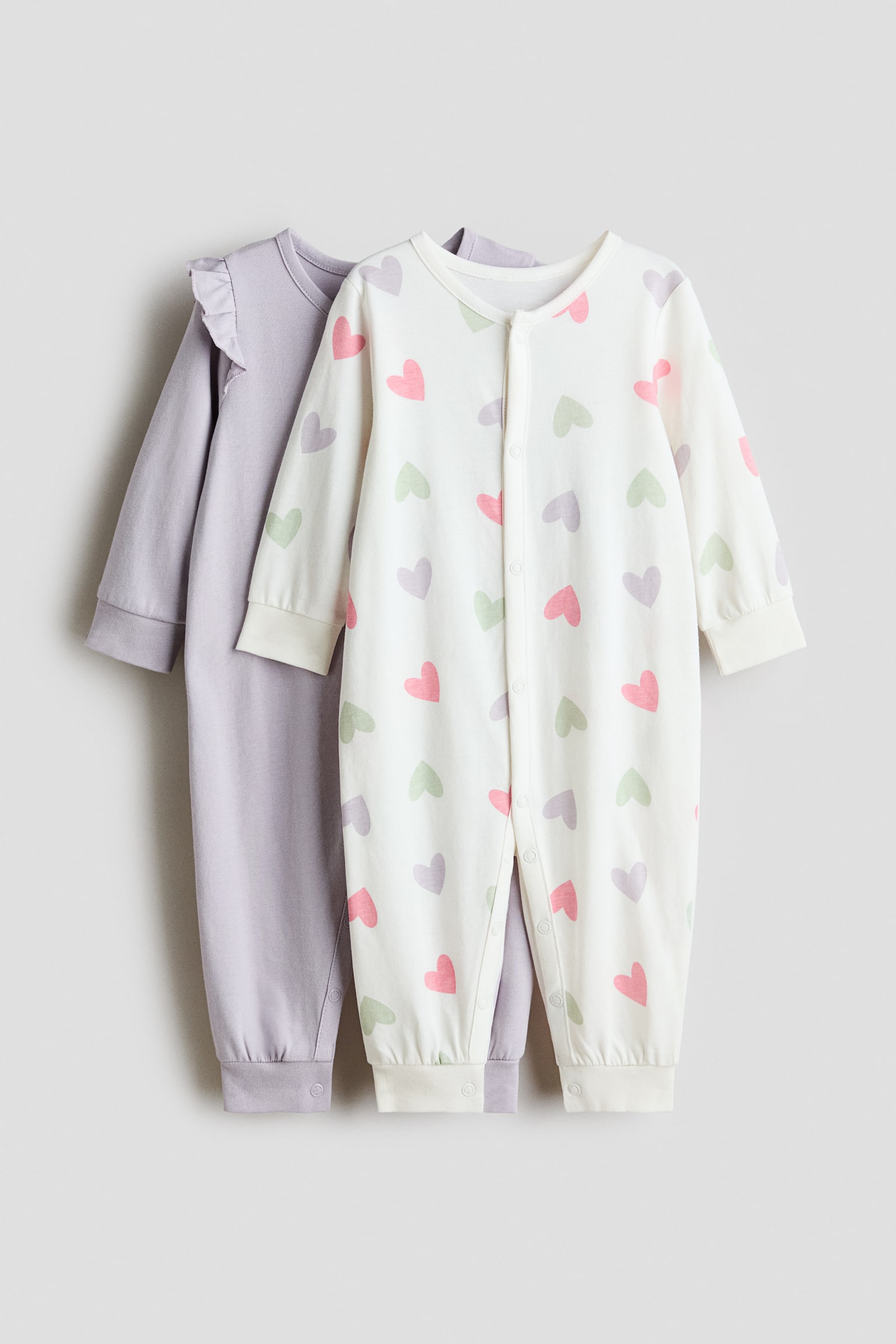 カバーオールパジャマ 2着セット - ライトパープル／ハート/ライトブルー／恐竜/ライトダスティピンク／バニー/ライトベージュ／アニマル/ダークダスティピンク／ドット