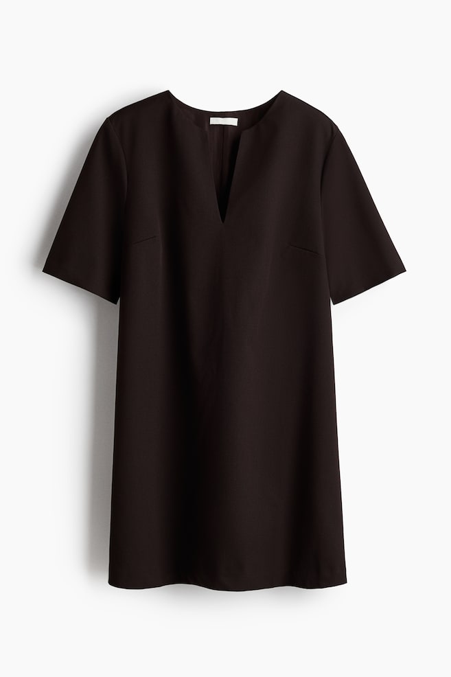 Short-sleeved dress - Dark brown/Black/Black/Dogtooth pattern - 1
