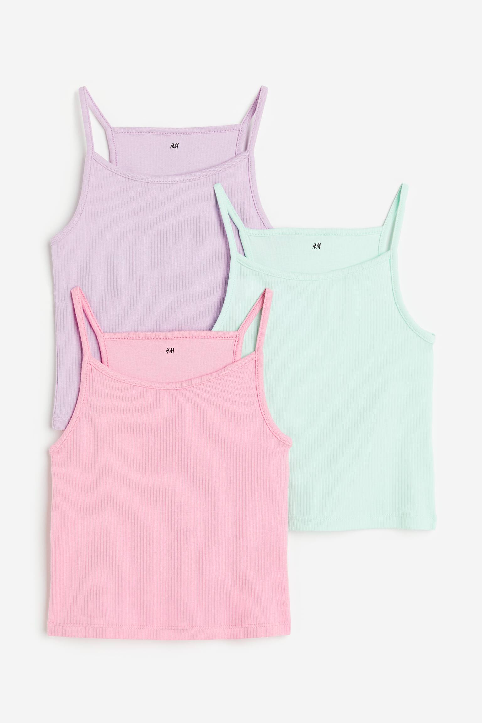 3-pack ribbed strappy tops - Lilac/Mint green/Light pink/Mole - 1