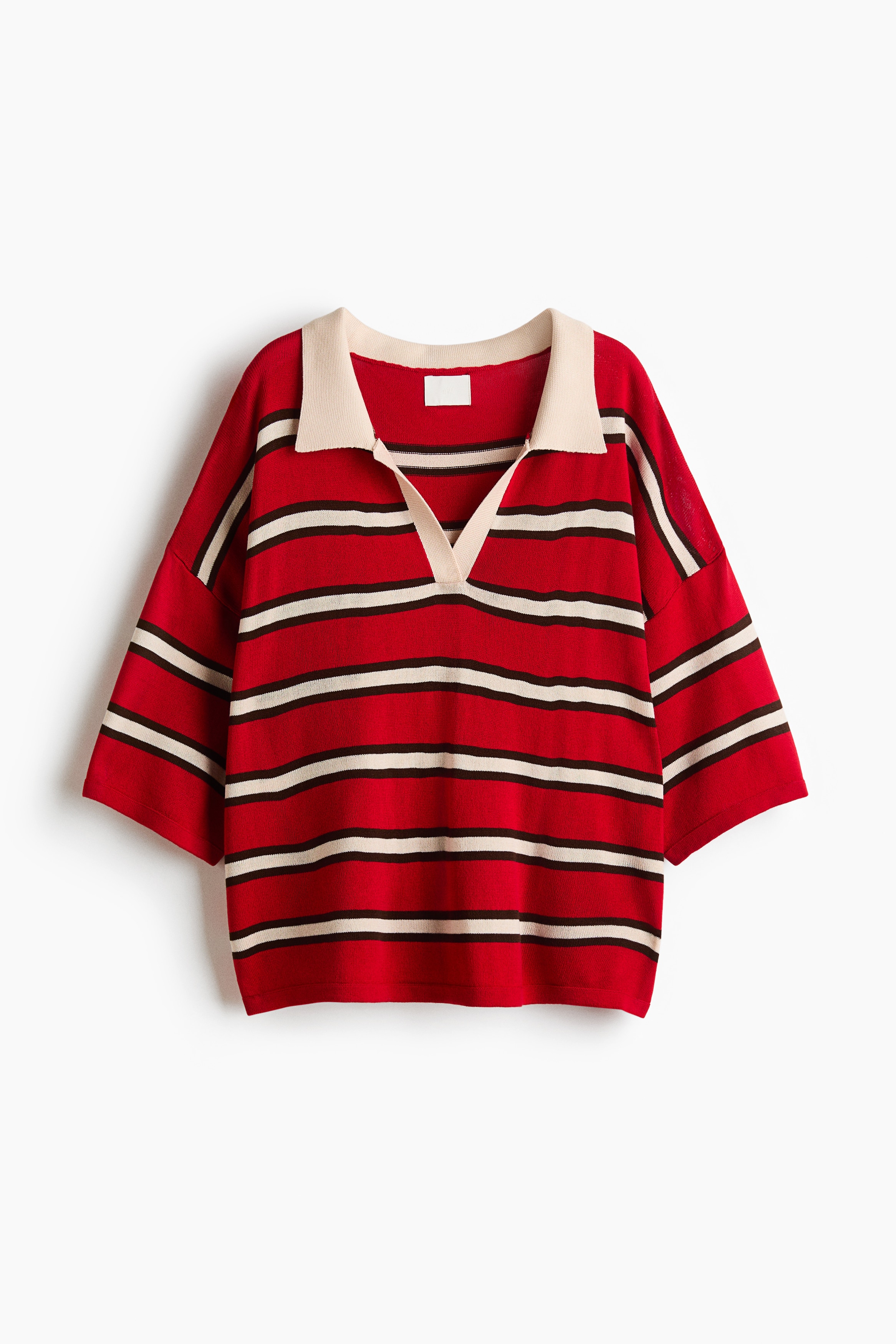 Polo grande taille en tricot fin - Rouge/rayé