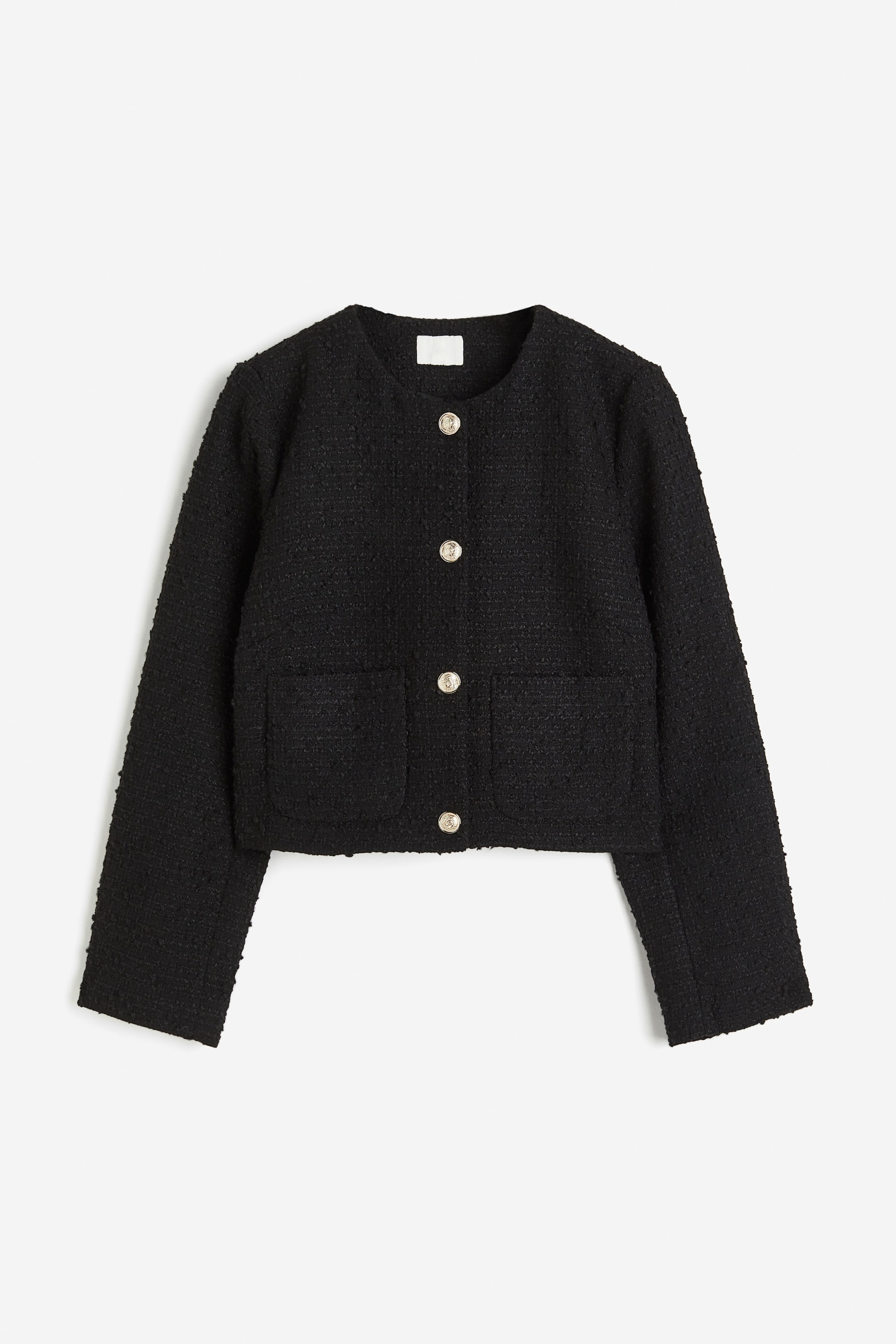 Bouclé jacket - Round neck - Long sleeve - Black - Ladies | H&M GB