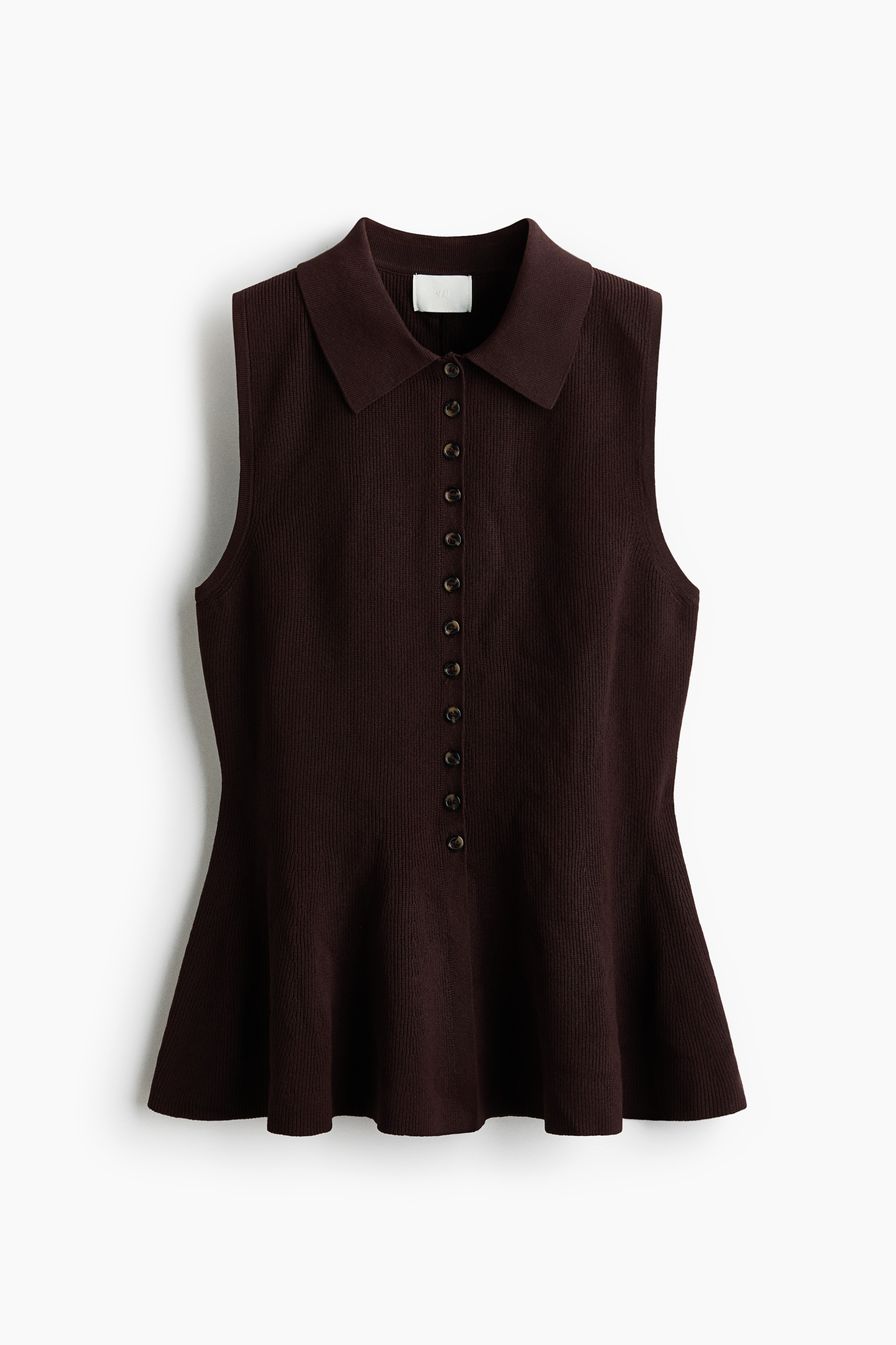 Rib-Knit Peplum Top - Dark brown/Dark red