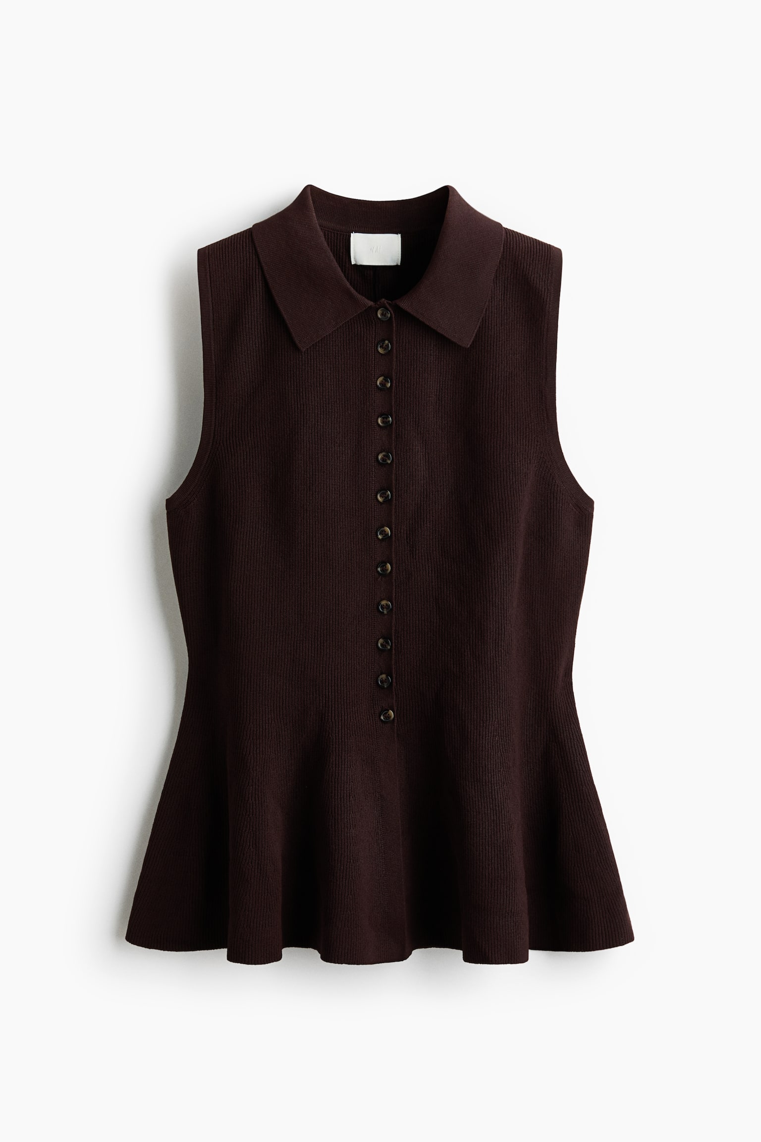 Женский топ H&M Rib-Knit Peplum Top, цвет: Тёмный коричневый — фото 1
